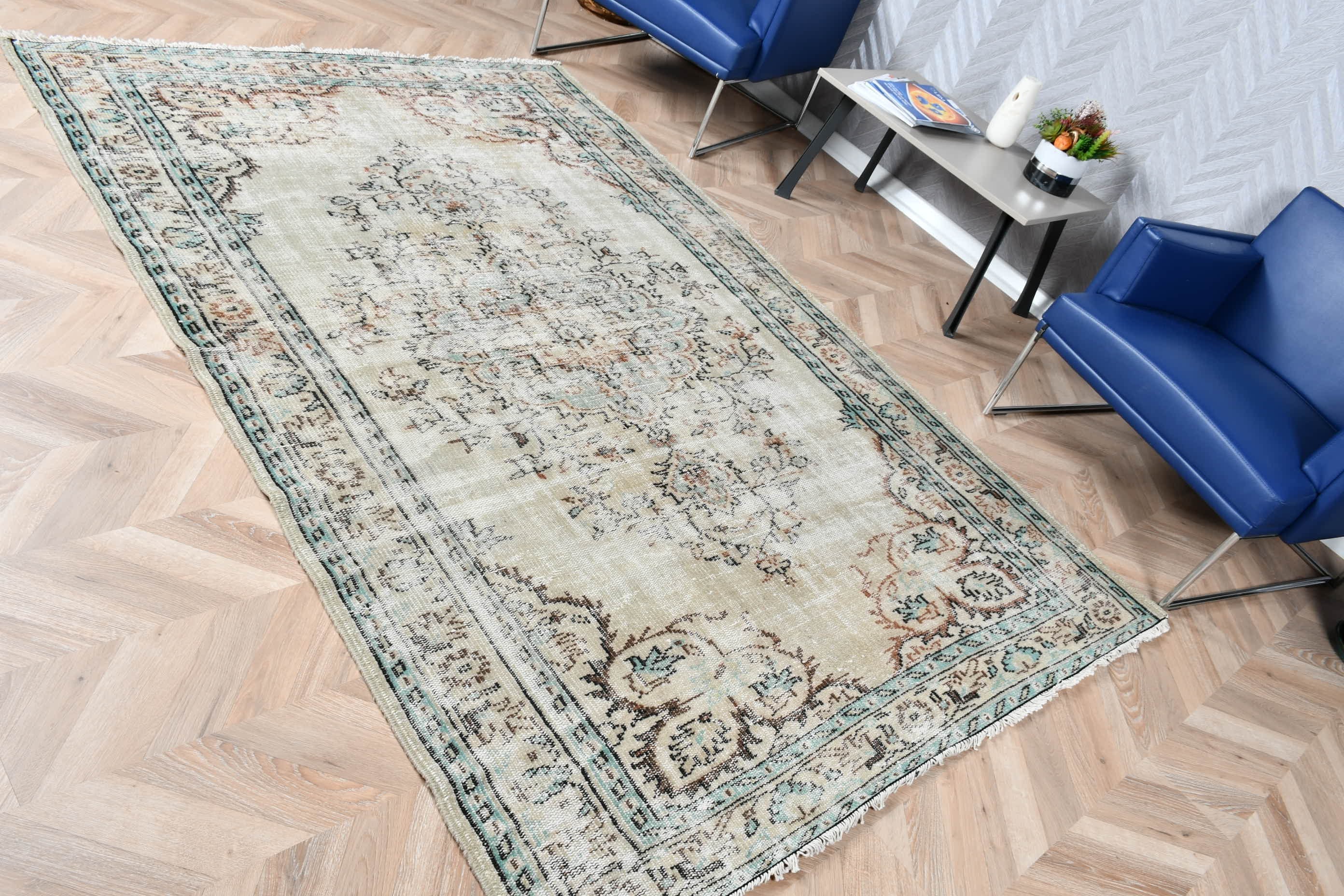 Vintage Halı, Salon Halıları, Türk Halısı, Eski Halı, Yer Halısı, Aztek Halısı, Yeşil 5.4x8 ft Büyük Halı, Yemek Odası Halıları, Oryantal Halı