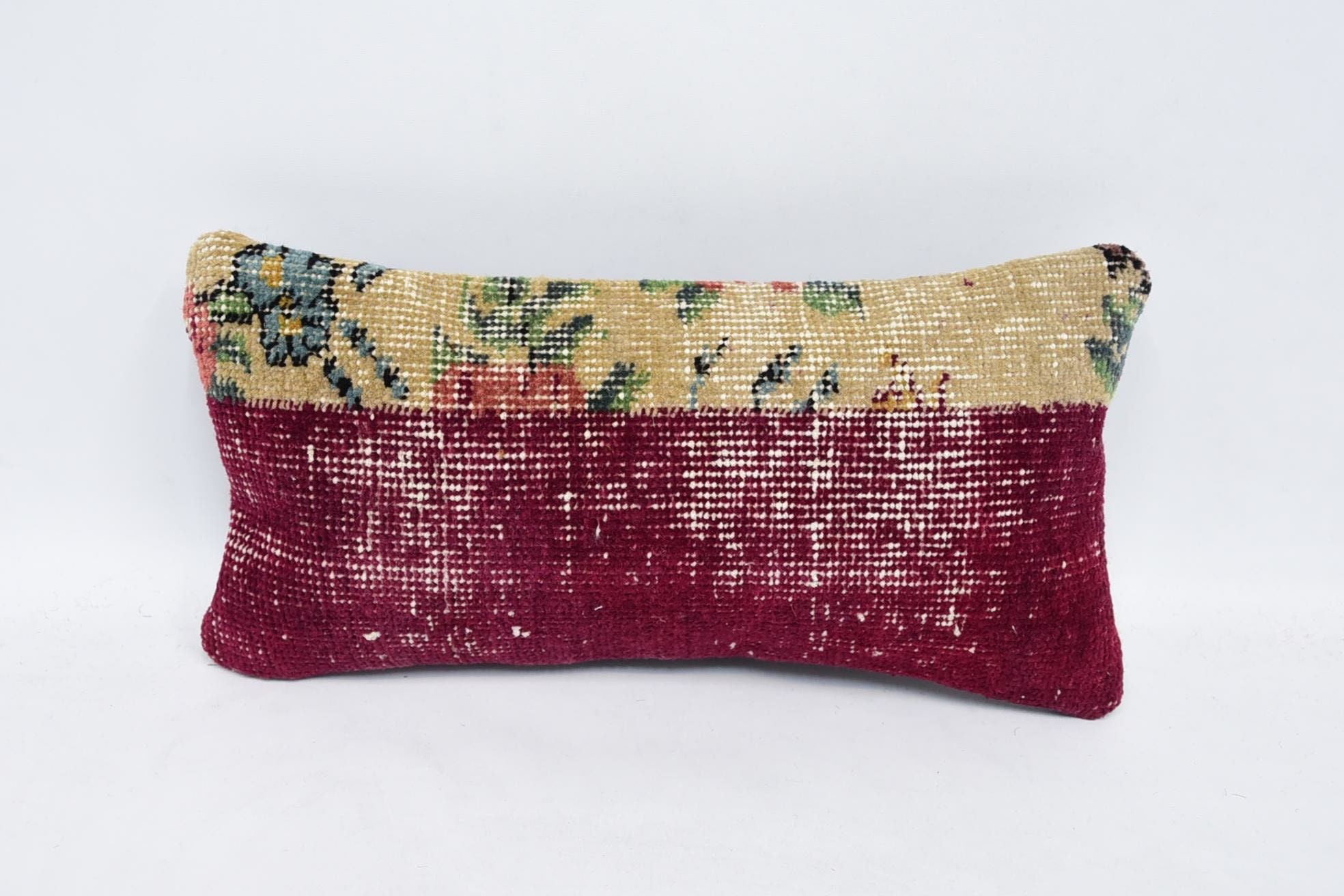 Ethnical Kilim Rug Pillow, Seat Pillow, One Of A Kind Cushion, Handmade Kilim Cushion, 8"x16" Red Pillow, Home Decor Pillow