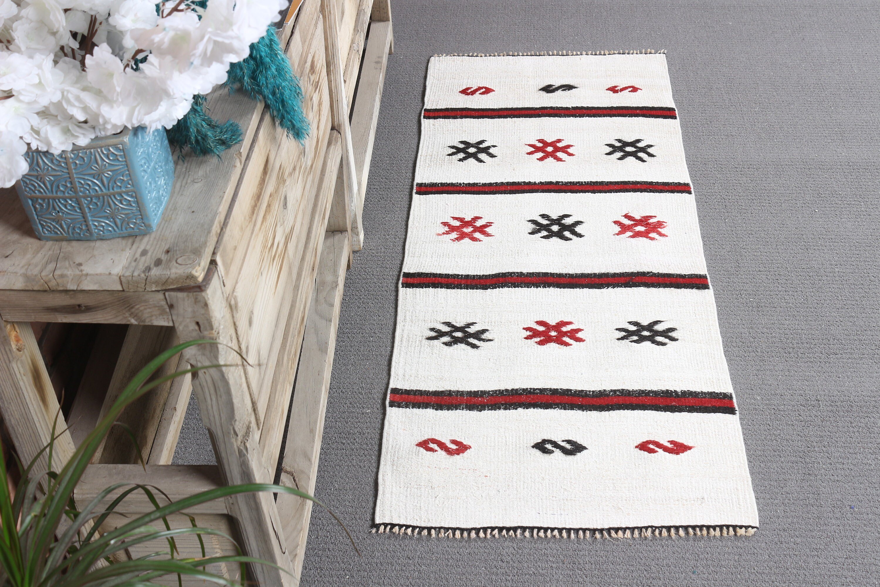 Wall Hanging Rugs, Kitchen Rug, Bedroom Rugs, 1.8x4.4 ft Small Rug, White Anatolian Rugs, Vintage Rug, Turkish Rugs, Pastel Rugs, Floor Rug