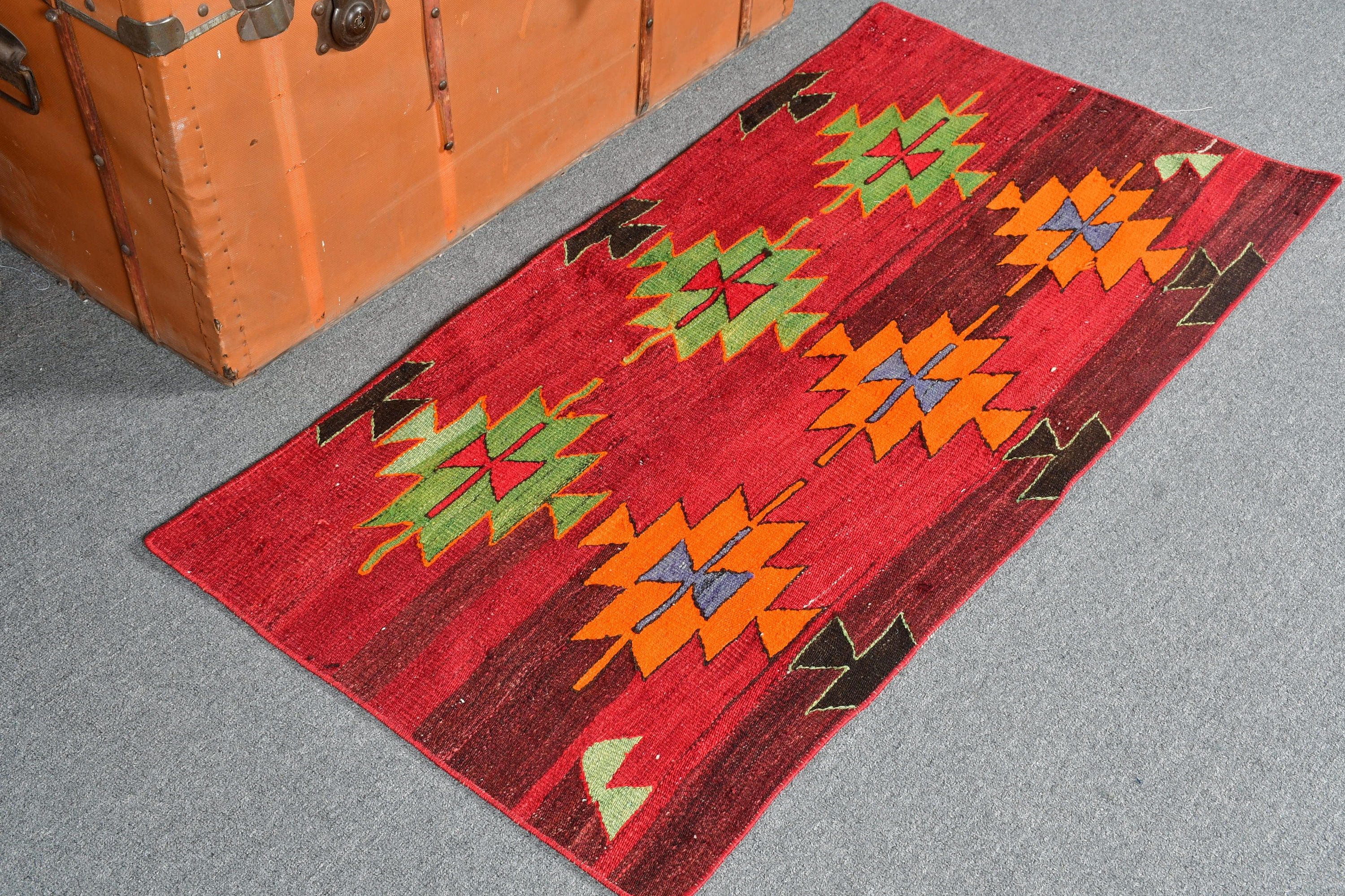 Vintage Rugs, Turkish Rugs, Cool Rug, Wall Hanging Rugs, Red Oushak Rugs, Anatolian Rug, Kilim, Bathroom Rug, 2.1x4.2 ft Small Rug