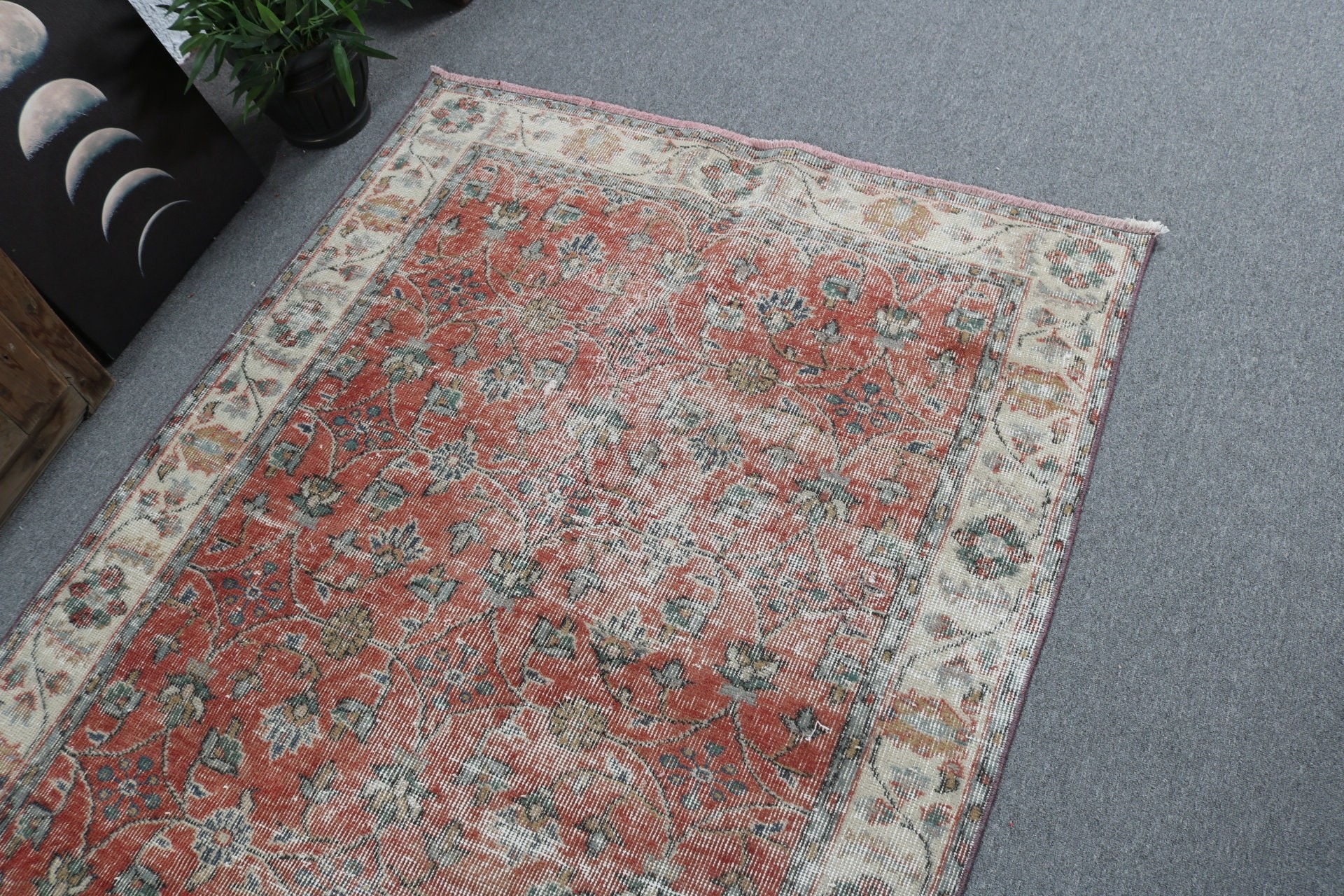 Turkish Rug, Neutral Rug, Rugs for Nursery, Modern Rugs, Oushak Area Rug, Red Neutral Rugs, Ethnic Rug, 3.9x7 ft Area Rug, Vintage Rug