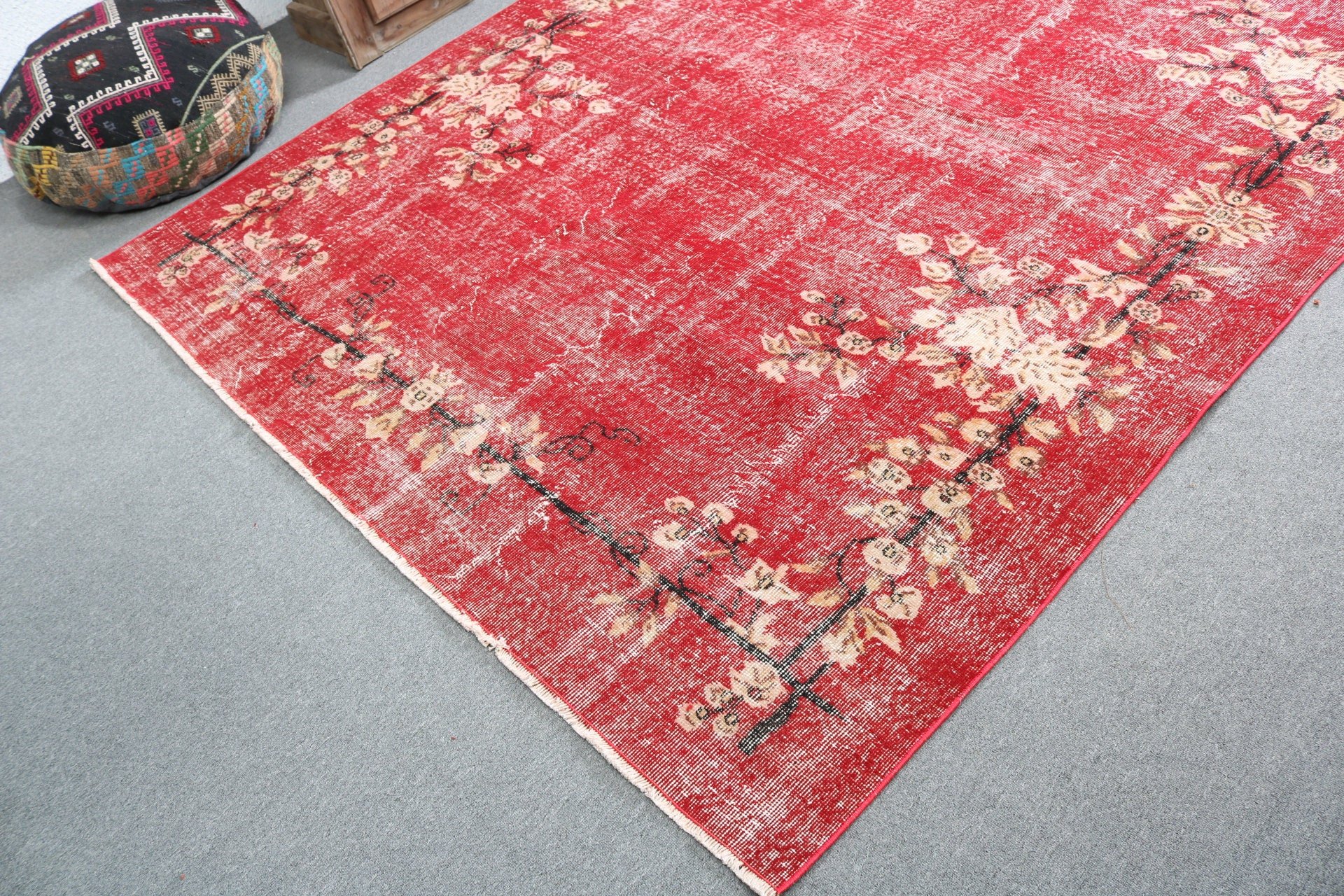 Oushak Rug, Salon Rug, Red Home Decor Rugs, Handwoven Rugs, Modern Rug, Vintage Rug, Large Vintage Rug, Turkish Rug, 6.8x8.9 ft Large Rug