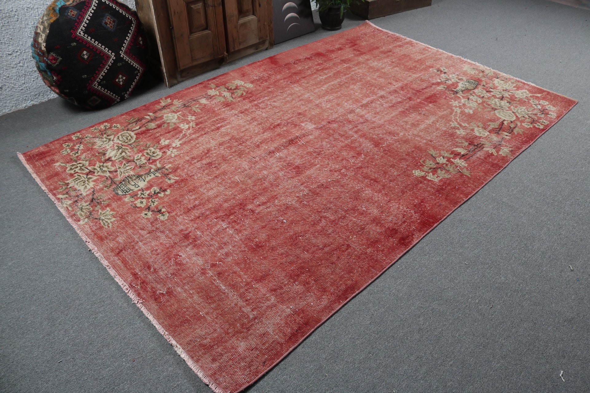 Oriental Rug, Large Oushak Rug, Aztec Rug, Red Statement Rug, 5.8x8.5 ft Large Rug, Salon Rug, Vintage Rugs, Turkish Rugs