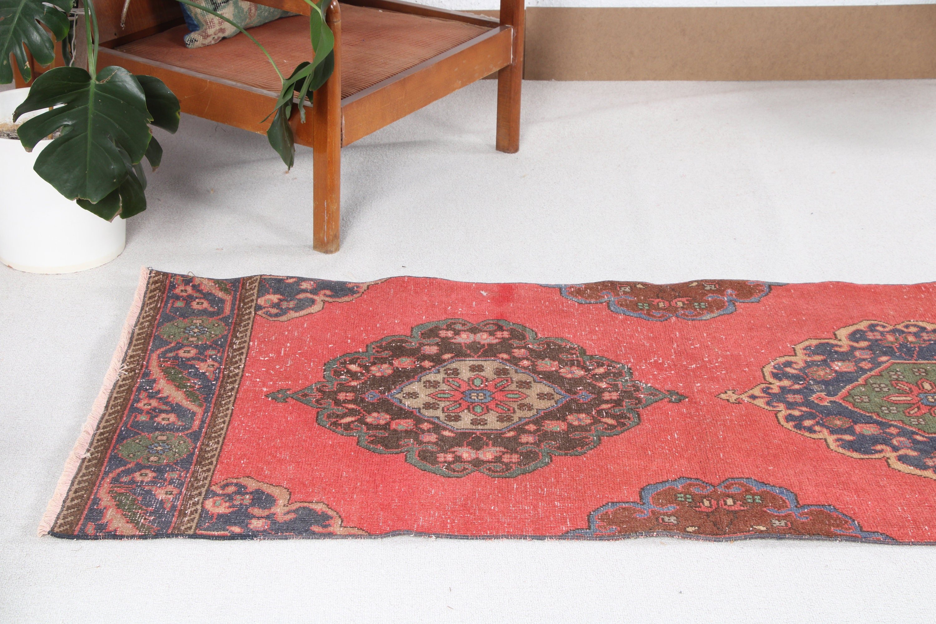 Kırmızı Bildiri Halısı, Vintage Yolluk Halısı, Bildirimi Halıları, Merdiven Halıları, Vintage Halısı, Geometrik Halısı, Türk Halısı, 2.9x13.4 ft Koşucu Halıları