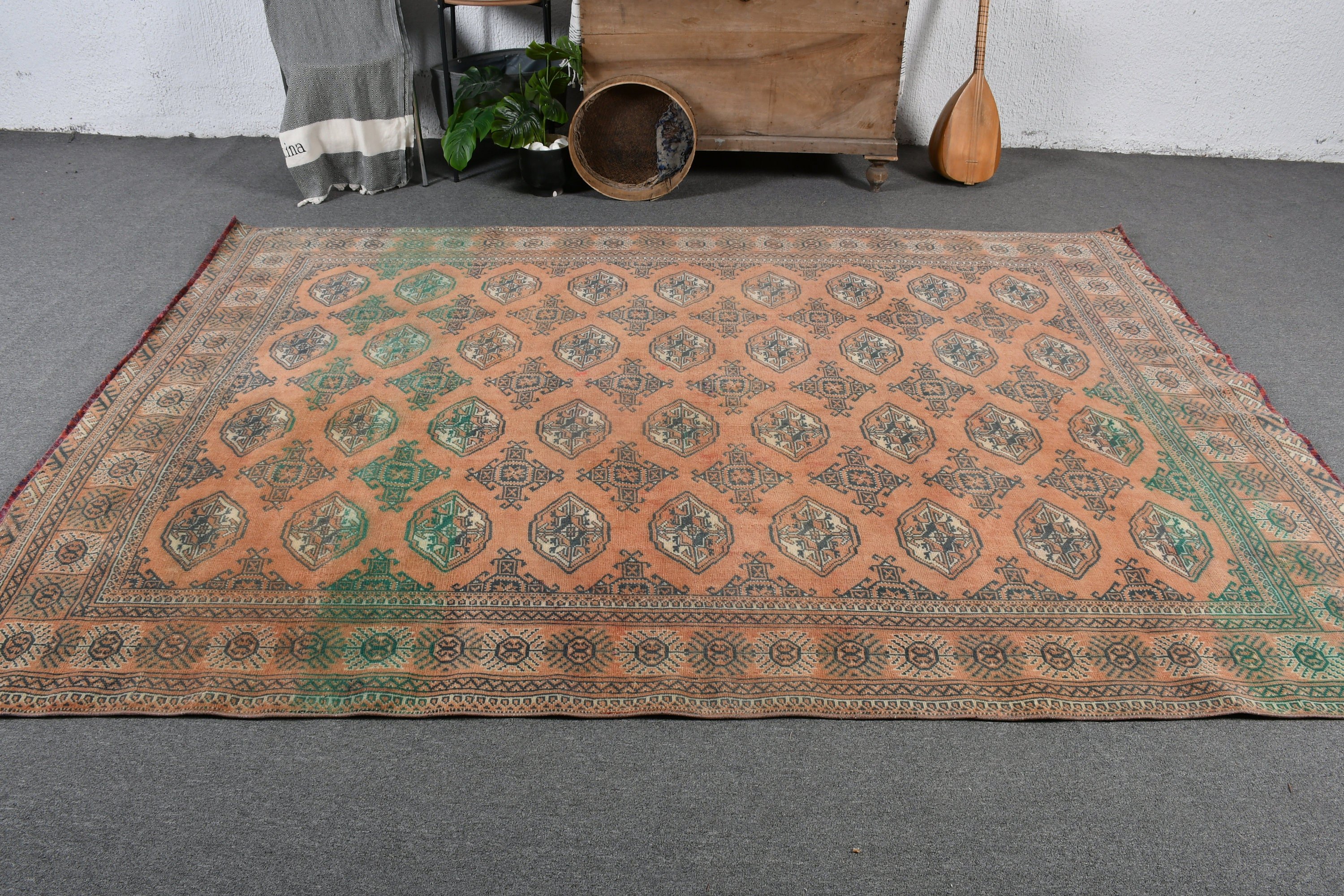 Oturma Odası Halısı, Oryantal Halı, Kırmızı 6.4x9 ft Büyük Halı, Türk Halıları, Vintage Halı, Yatak Odası Halısı, Otantik Halılar