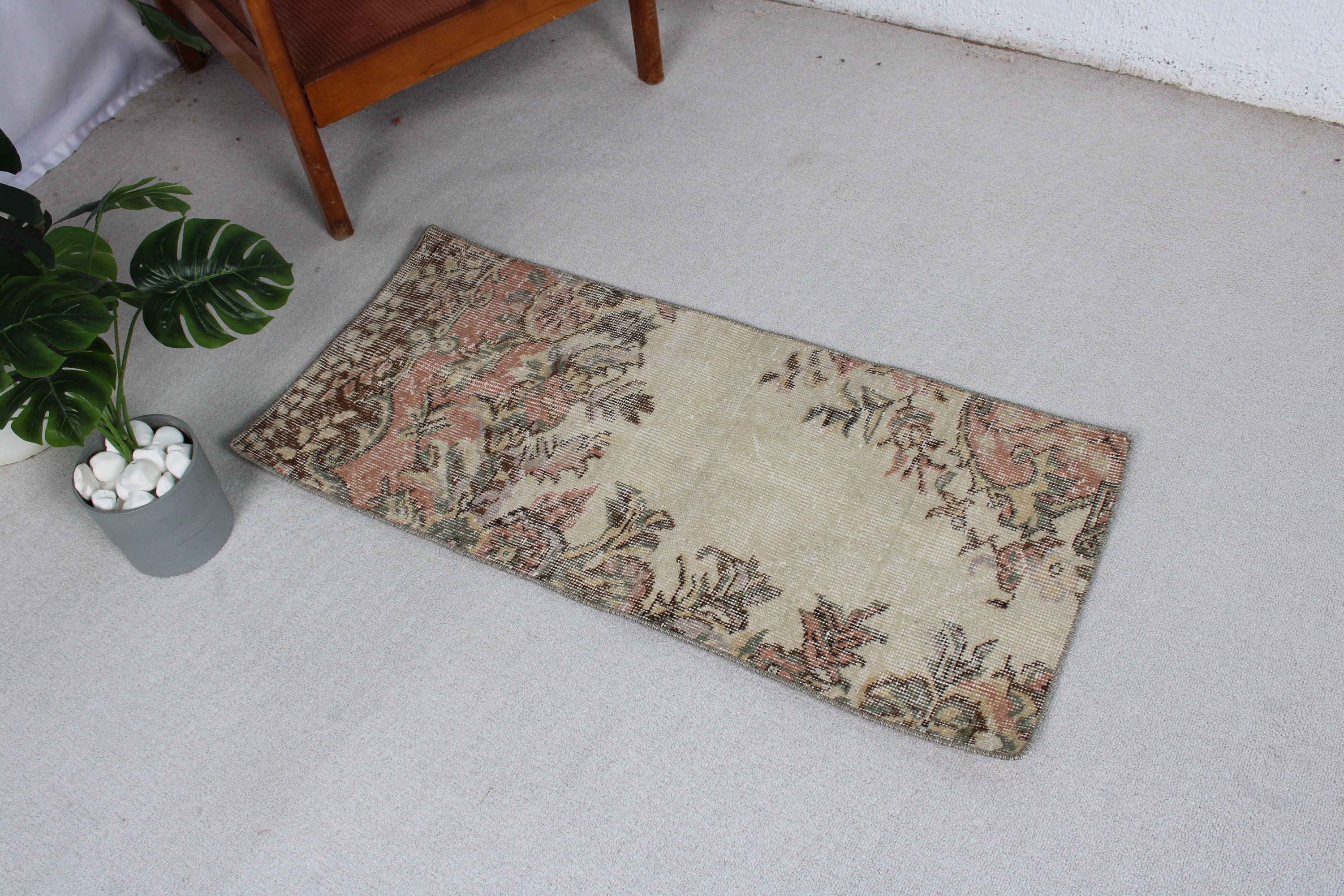 Kitchen Rug, Vintage Rugs, Rugs for Bath, Brown Antique Rugs, Bathroom Rug, Turkish Rugs, Handwoven Rug, Modern Rugs, 1.7x3.7 ft Small Rug