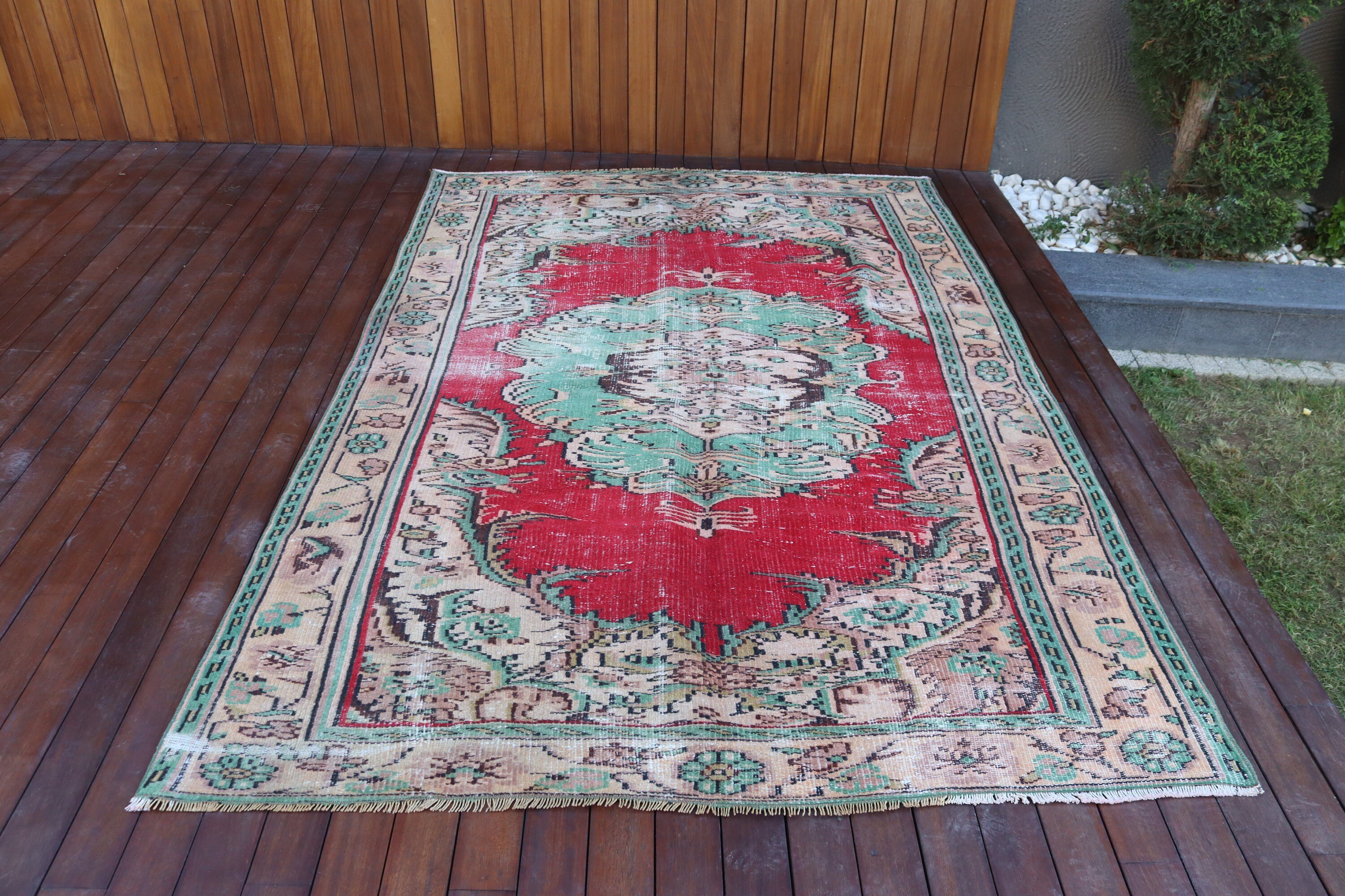 Turkish Rugs, Vintage Rug, Red Moroccan Rug, Anatolian Rug, Large Oushak Rugs, Floor Rug, Large Boho Rugs, 5.4x8 ft Large Rug