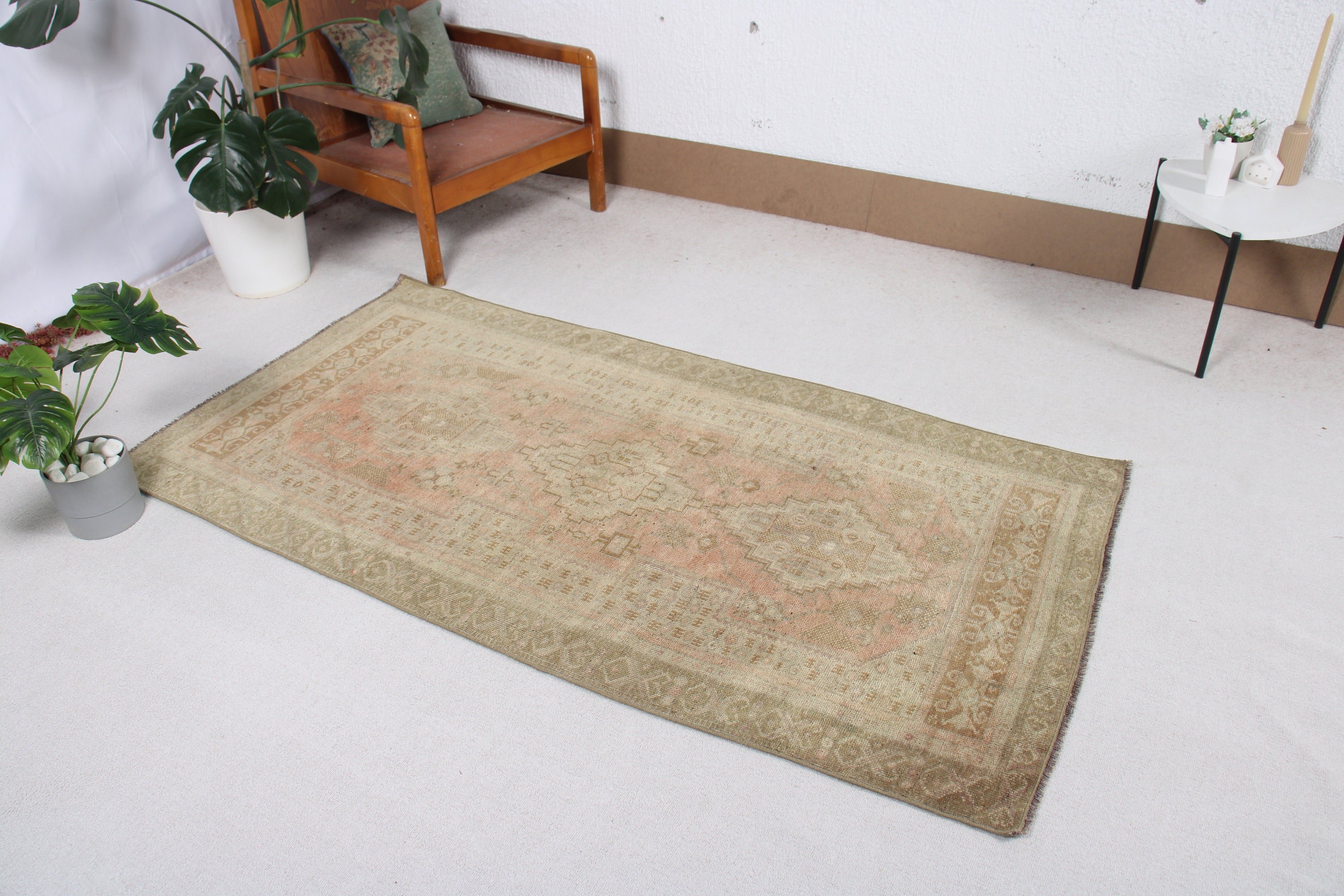 Giriş Halıları, Modern Halılar, Yeşil İfade Halısı, 3,2x6,3 ft Vurgulu Halı, Düz Dokuma Halılar, Vintage Vurgulu Halılar, Vintage Halı, Türk Halıları