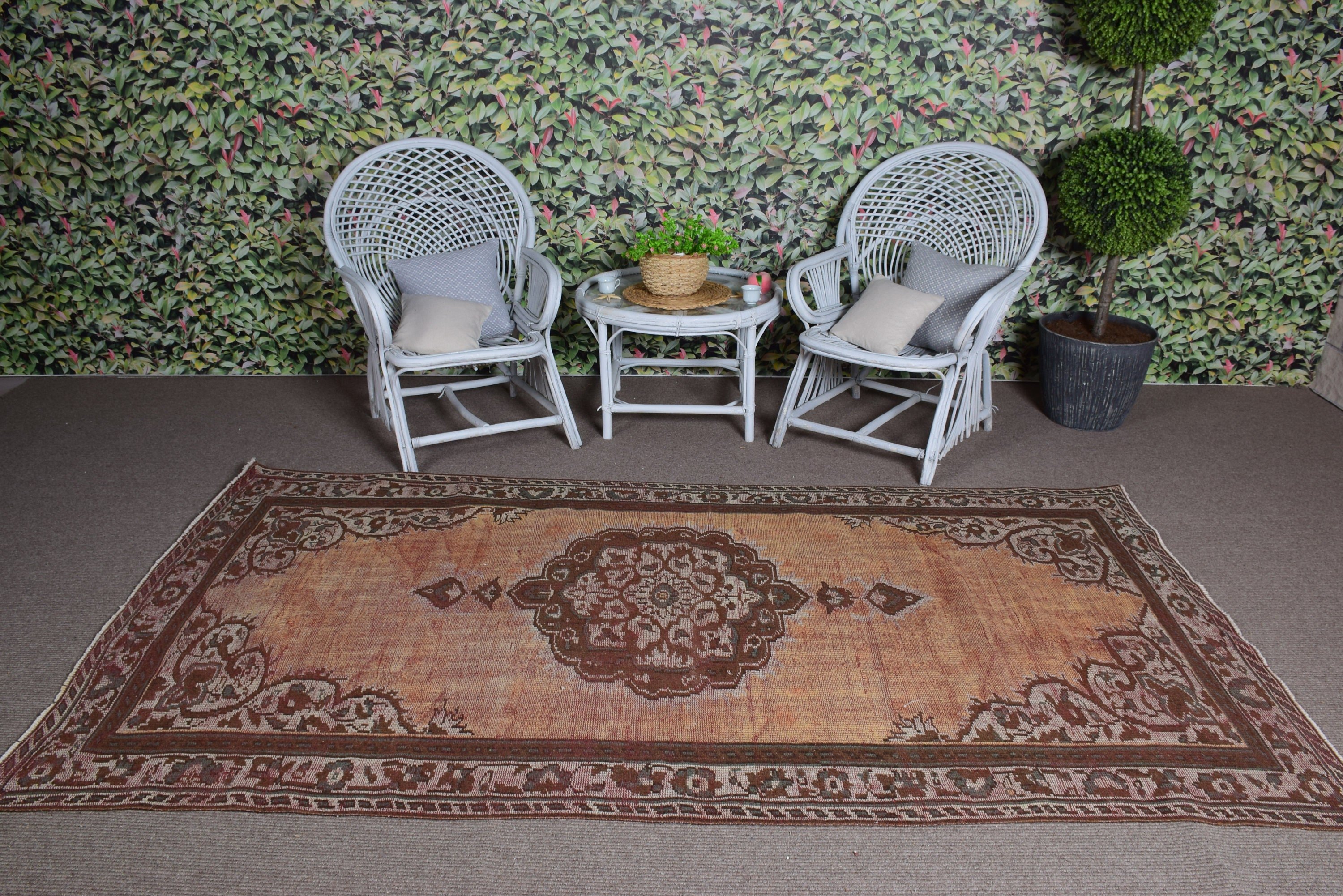 4.6x8.9 ft Large Rug, Orange Antique Rugs, Turkish Rug, Vintage Rug, Dining Room Rug, Living Room Rug, Anatolian Rugs