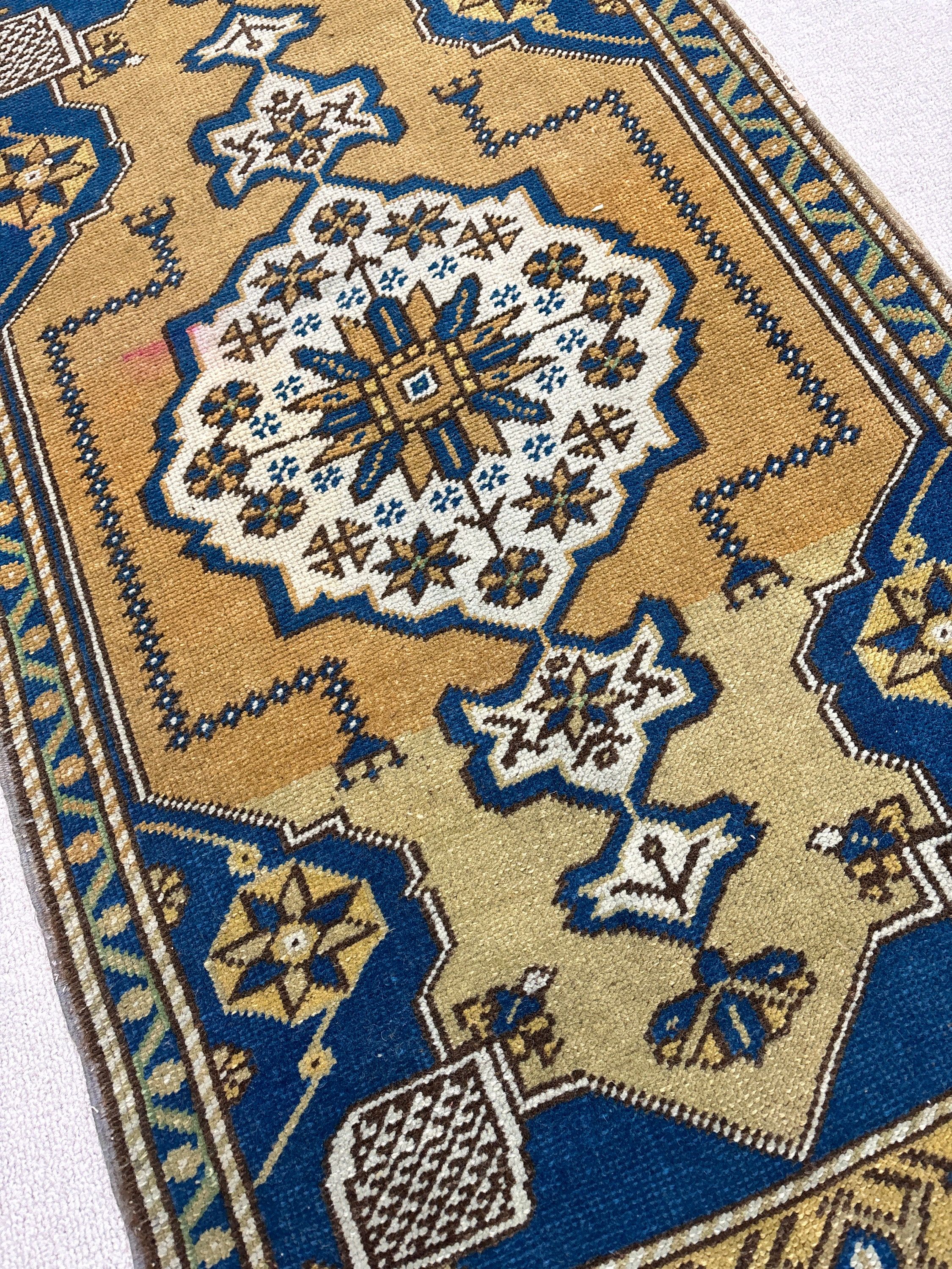 Küçük Boho Halı, Vintage Halılar, Giriş Halıları, Sarı Soğuk Halı, Yün Halılar, Mutfak Halısı, Türk Halıları, Banyo Halıları, 1,9x3,7 ft Küçük Halı