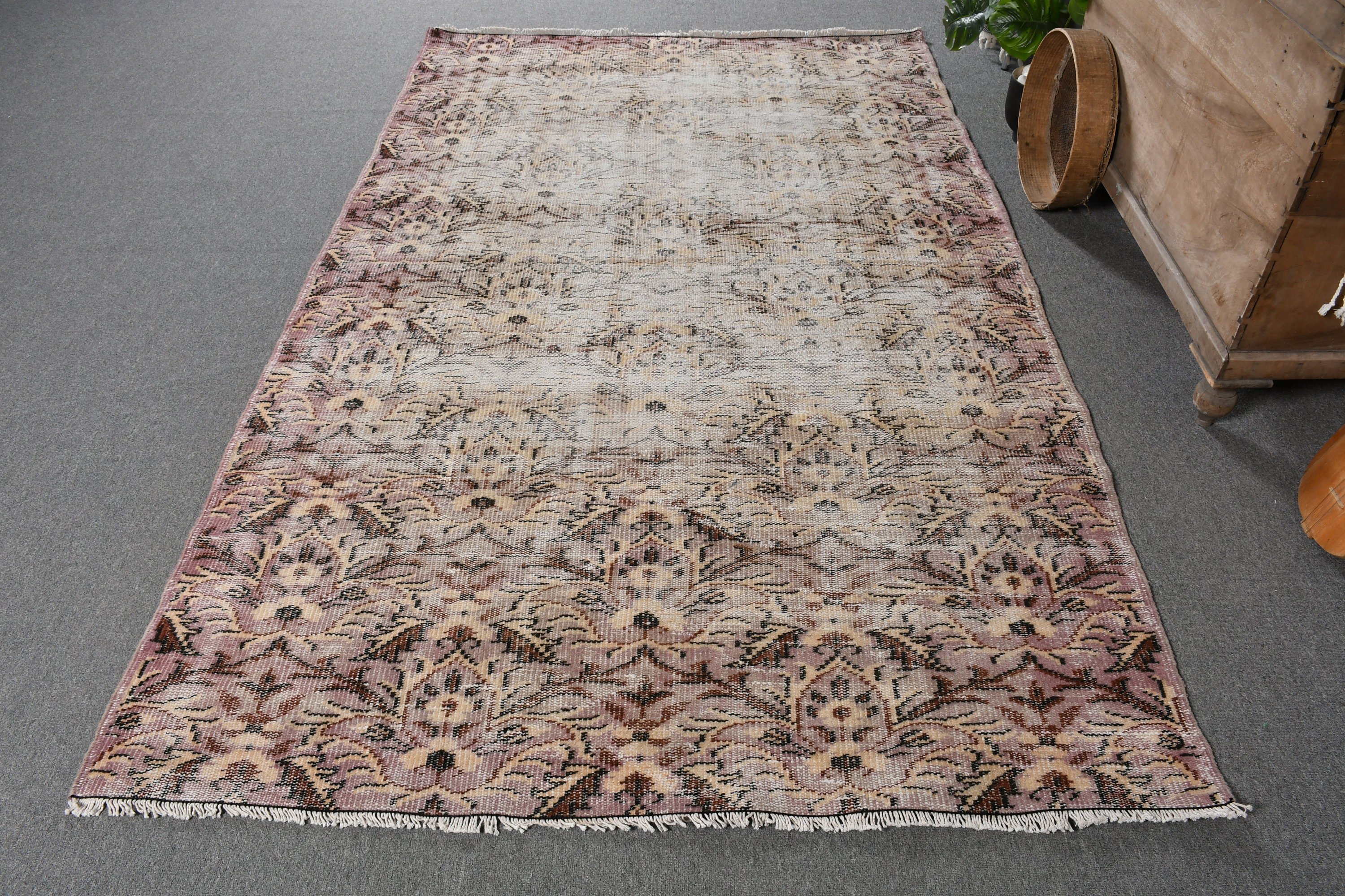 Wool Rug, Dining Room Rug, Rugs for Living Room, Vintage Rugs, Beige Floor Rug, Salon Rug, Oriental Rugs, Turkish Rugs, 5x8.2 ft Large Rug