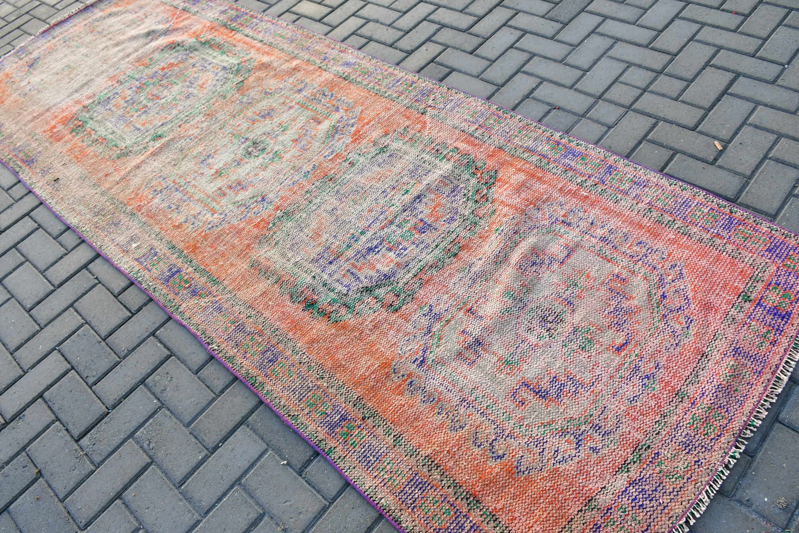 Stair Rugs, Nomadic Rugs, Turkish Rug, 4x10.5 ft Runner Rug, Vintage Rugs, Hallway Rug, Orange Moroccan Rug, Bedroom Rug