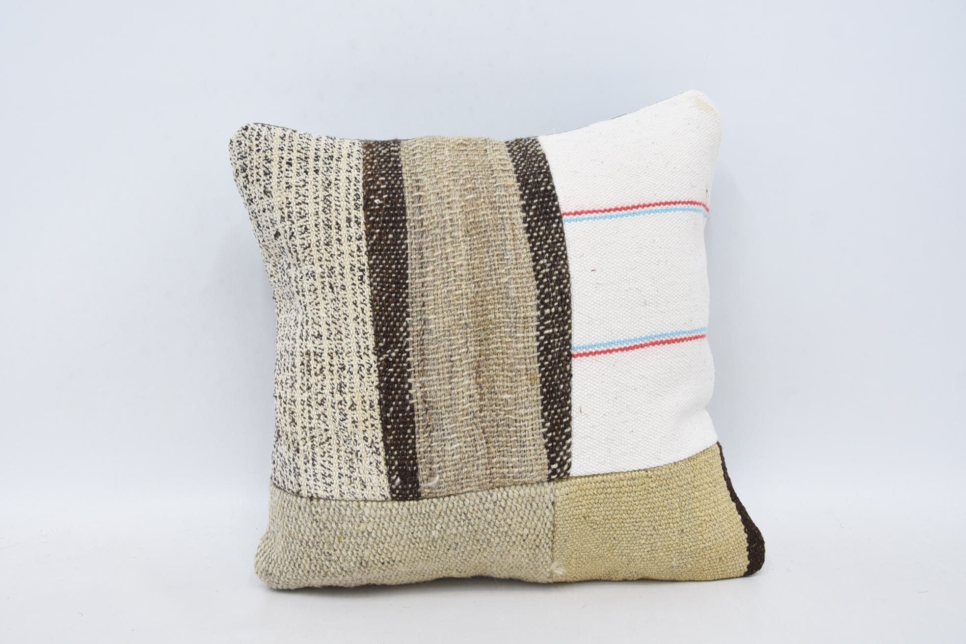 Ethnical Kilim Rug Pillow, 14"x14" White Cushion, Bohemian Cushion Cushion Case, Turkish Pillow, Turkish Kilim Pillow