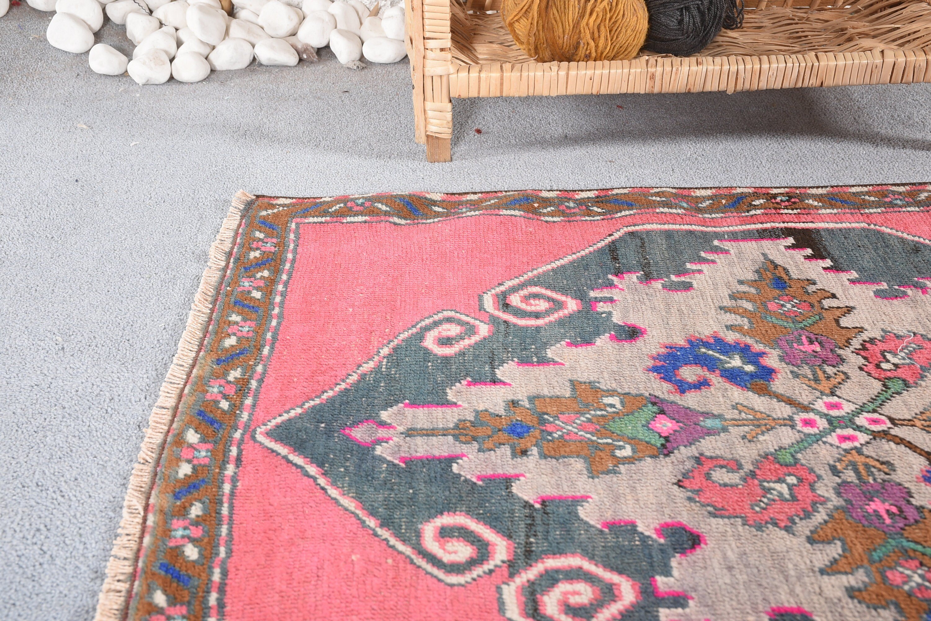 Bath Rug, Pink  2.6x2.8 ft Small Rug, Vintage Rug, Turkish Rug, Car Mat Rug, Rugs for Nursery, Bedroom Rug