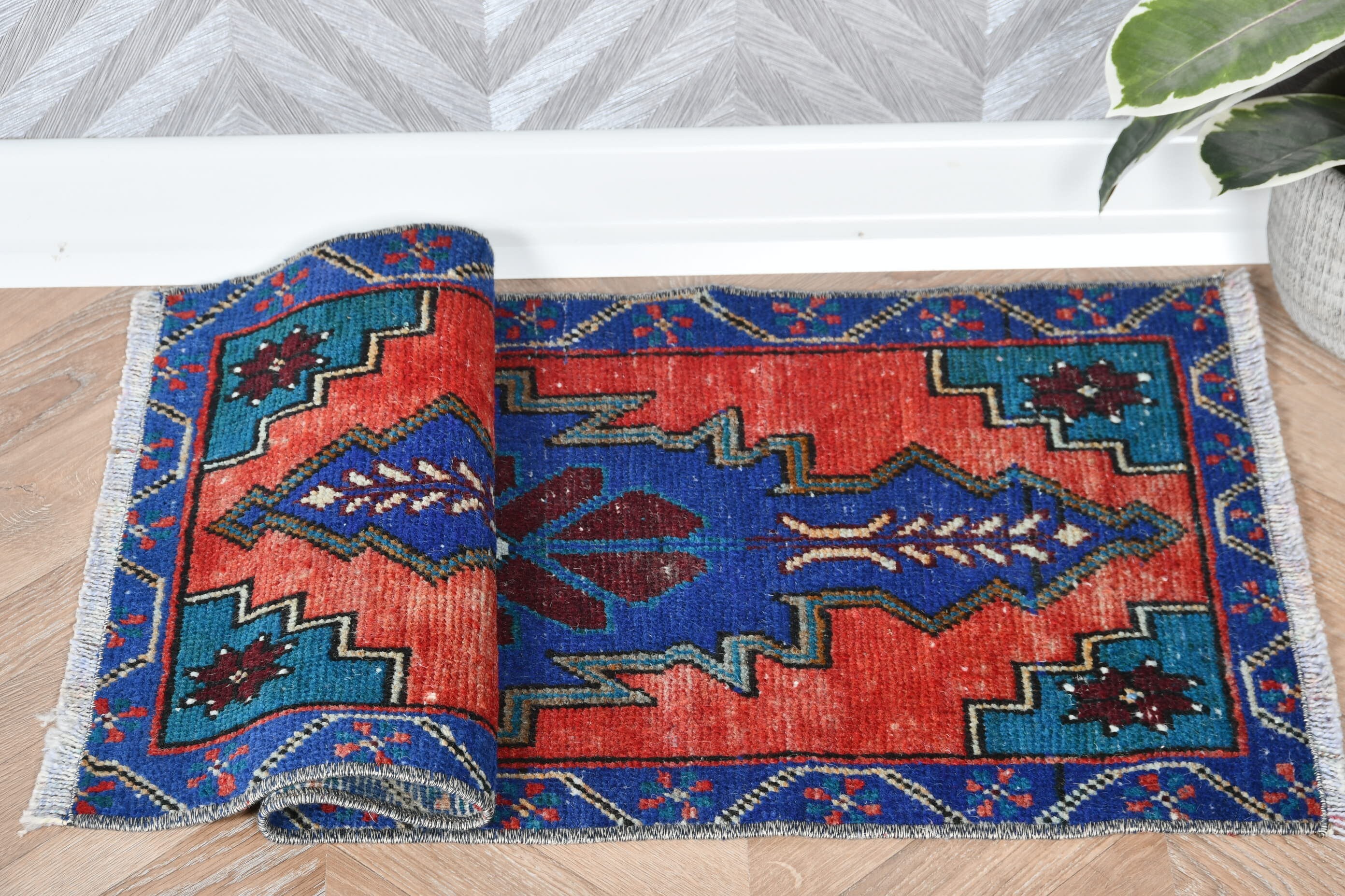 Turkish Rugs, Bedroom Rug, Rugs for Kitchen, Blue Moroccan Rug, Vintage Rug, 1.3x2.7 ft Small Rug, Home Decor Rug, Nursery Rugs, Ethnic Rug