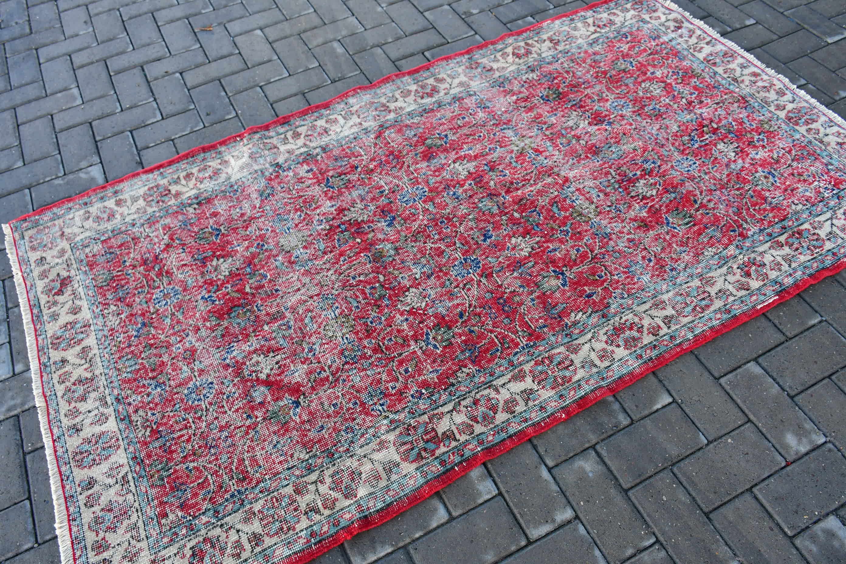 Red Cool Rug, Kitchen Rug, Anatolian Rug, Living Room Rug, Turkish Rug, Floor Rug, 3.9x6.9 ft Area Rug, Vintage Rug, Rugs for Indoor