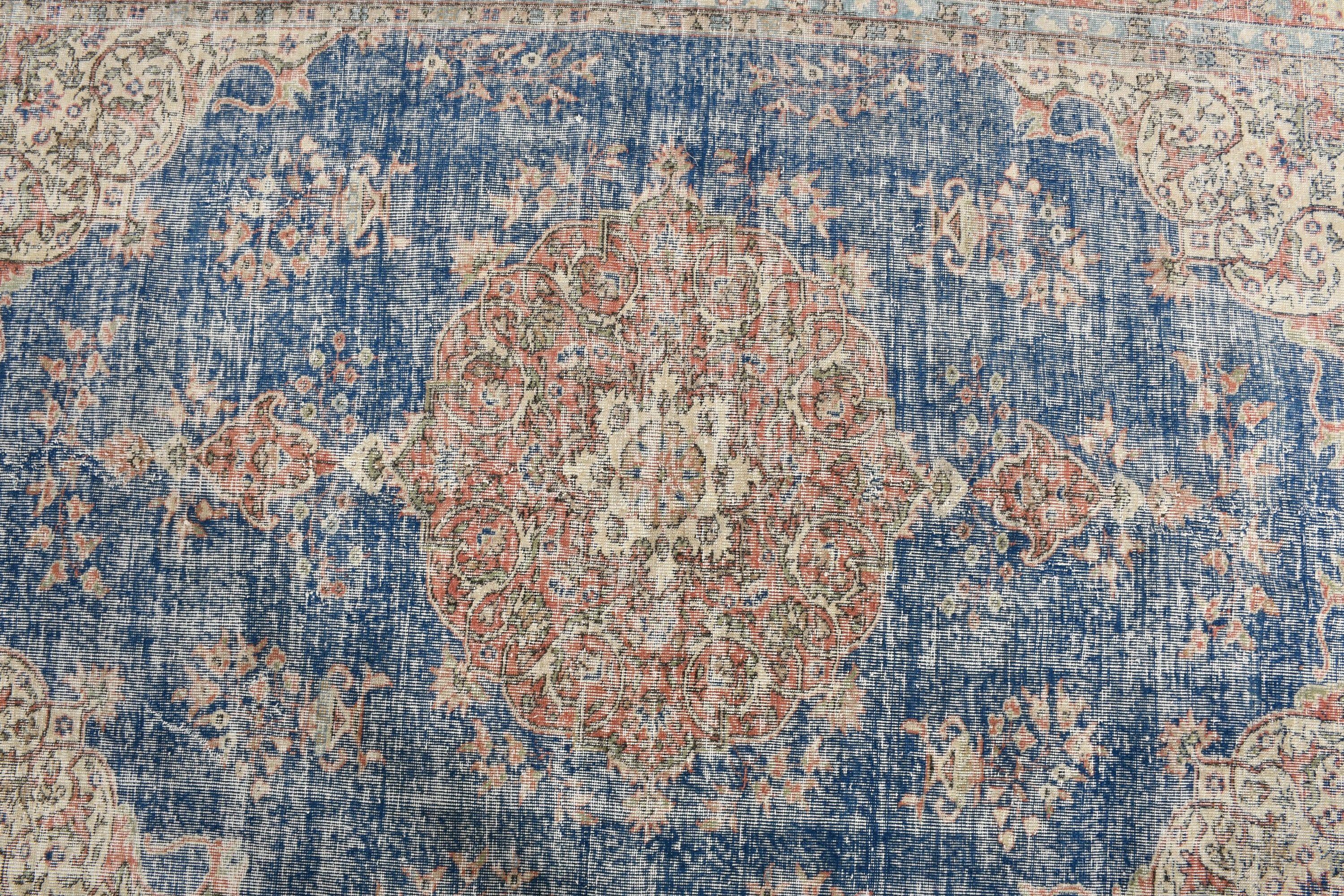 Oushak Halı, Sanat Halısı, Türk Halısı, Oturma Odası Halısı, Vintage Halı, Anadolu Halıları, 6.8x9.4 ft Büyük Halı, Yemek Odası Halısı, Mavi Ev Dekor Halıları