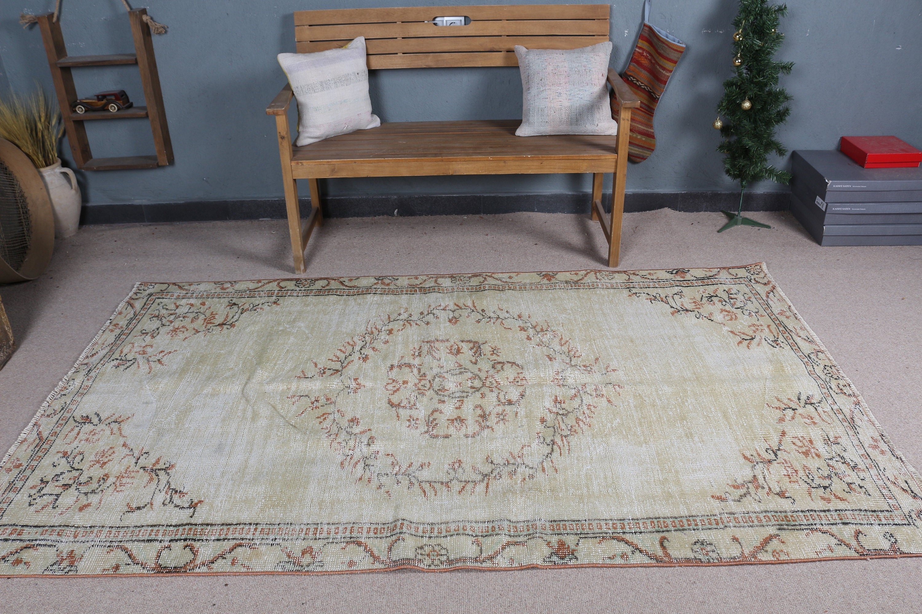 Beige Floor Rug, Dorm Rug, Indoor Rug, Home Decor Rug, 4.6x7.8 ft Area Rug, Rugs for Dining Room, Vintage Rug, Turkish Rugs, Bedroom Rug