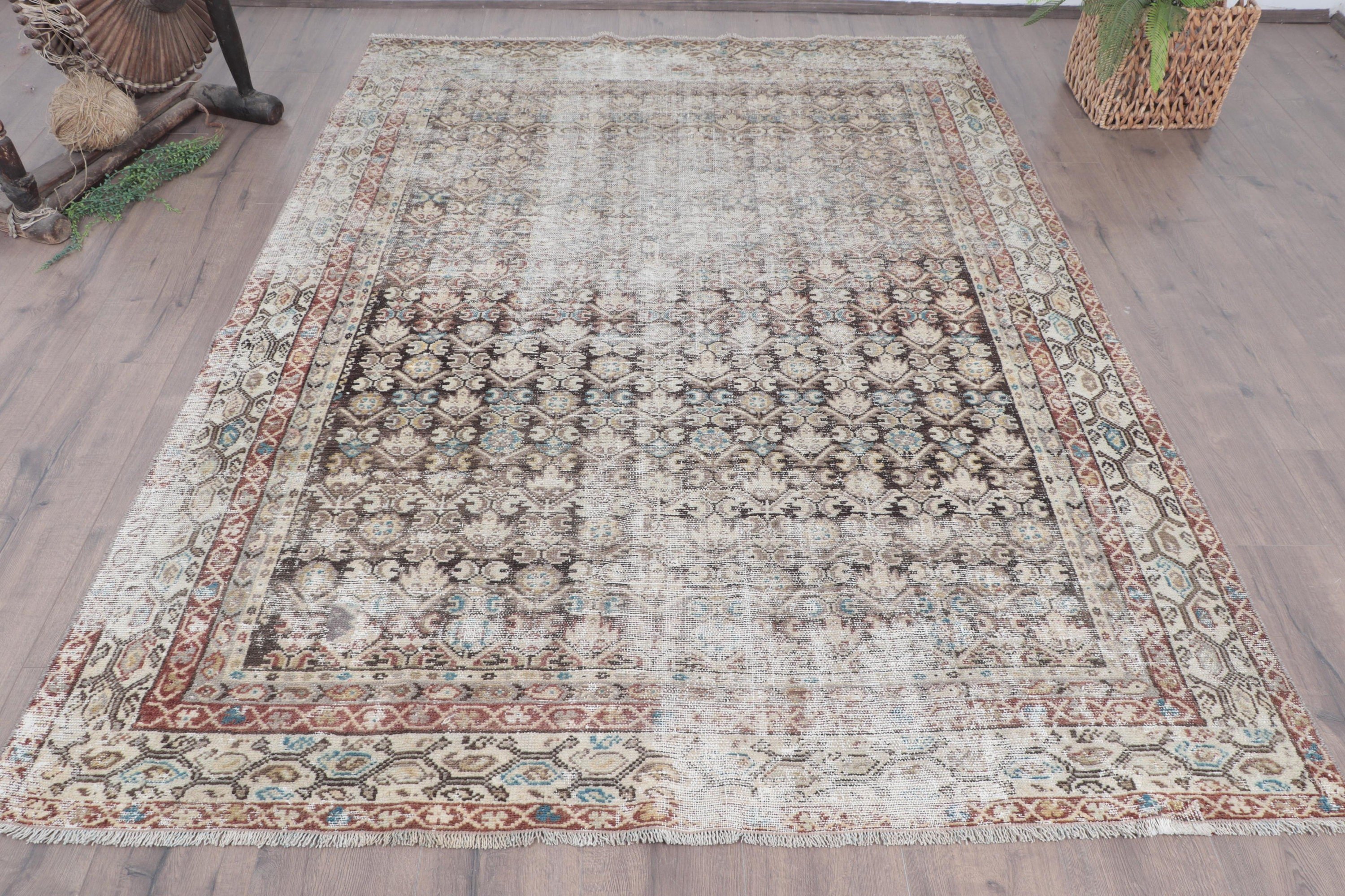 Vintage Rug, Beige Oushak Rugs, Large Oushak Rug, Handwoven Rug, Turkish Rug, Bedroom Rug, Floor Rug, 5.5x7.6 ft Large Rugs, Geometric Rug