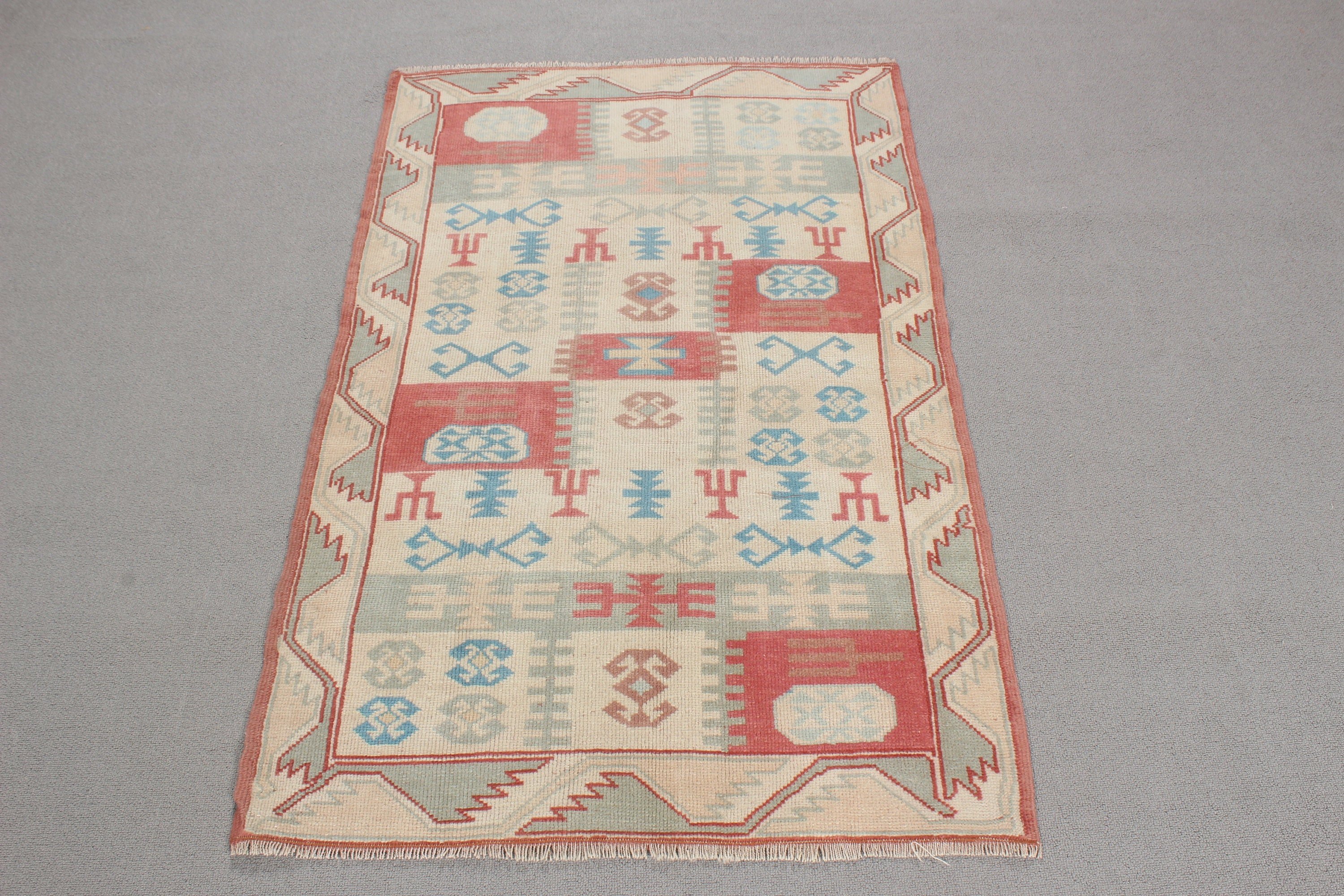 Bej Oryantal Halı, Boho Halı, Araba Paspas Halıları, Vintage Halı, Banyo Halısı, 2,7x4,2 ft Küçük Halılar, Antika Halılar, Lüks Halı, Türk Halısı