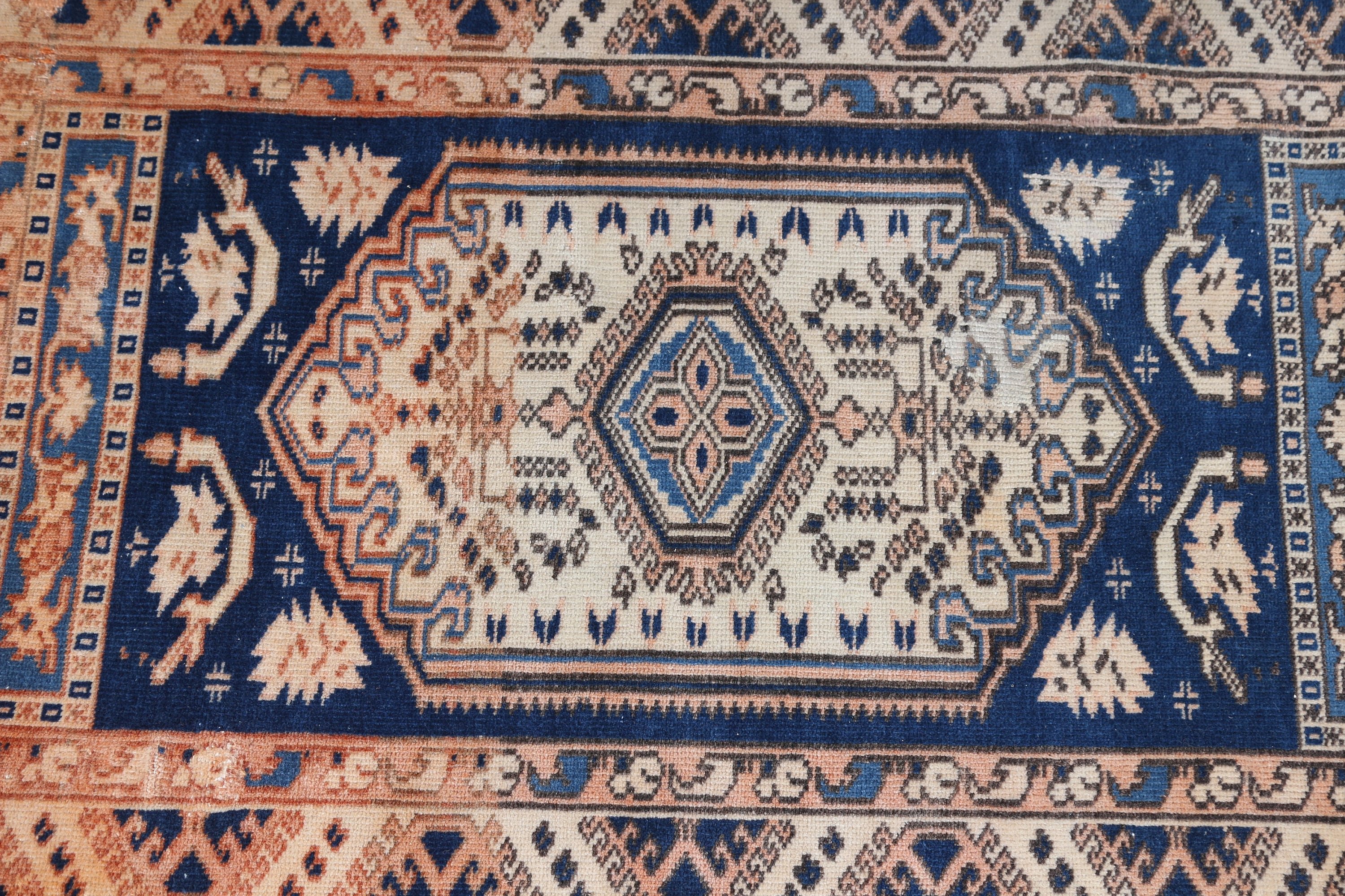 Turkish Rug, Vintage Rugs, Kitchen Rug, Floor Rug, Blue Antique Rug, 2.5x3.8 ft Small Rugs, Designer Rug, Bedroom Rug, Rugs for Door Mat