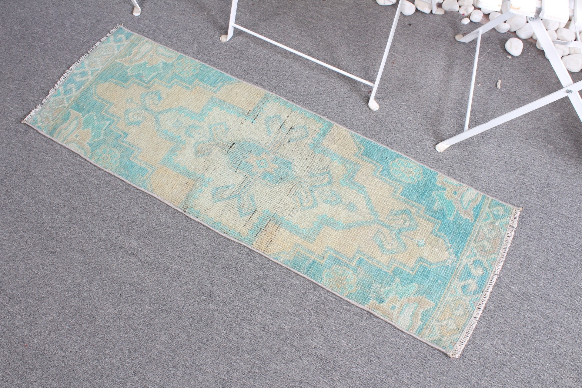 Nursery Rug, Vintage Rug, 1.3x3.8 ft Small Rug, Turkish Rugs, Oushak Rug, Green Antique Rugs, Wall Hanging Rug, Natural Rug