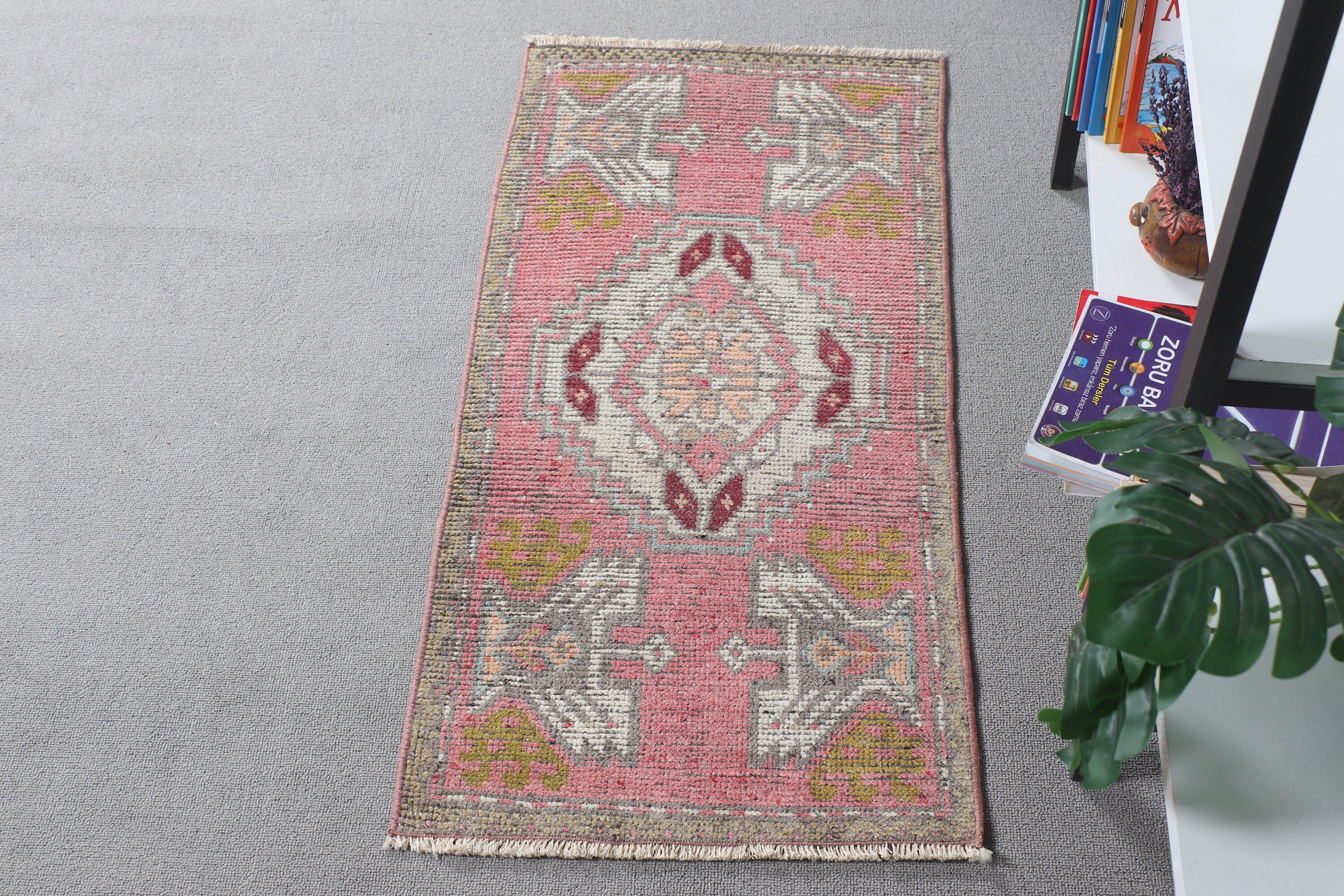 Pink Cool Rug, Turkish Rug, Rugs for Car Mat, Anatolian Rug, Antique Rugs, 1.5x3.1 ft Small Rugs, Bathroom Rugs, Kitchen Rug, Vintage Rug