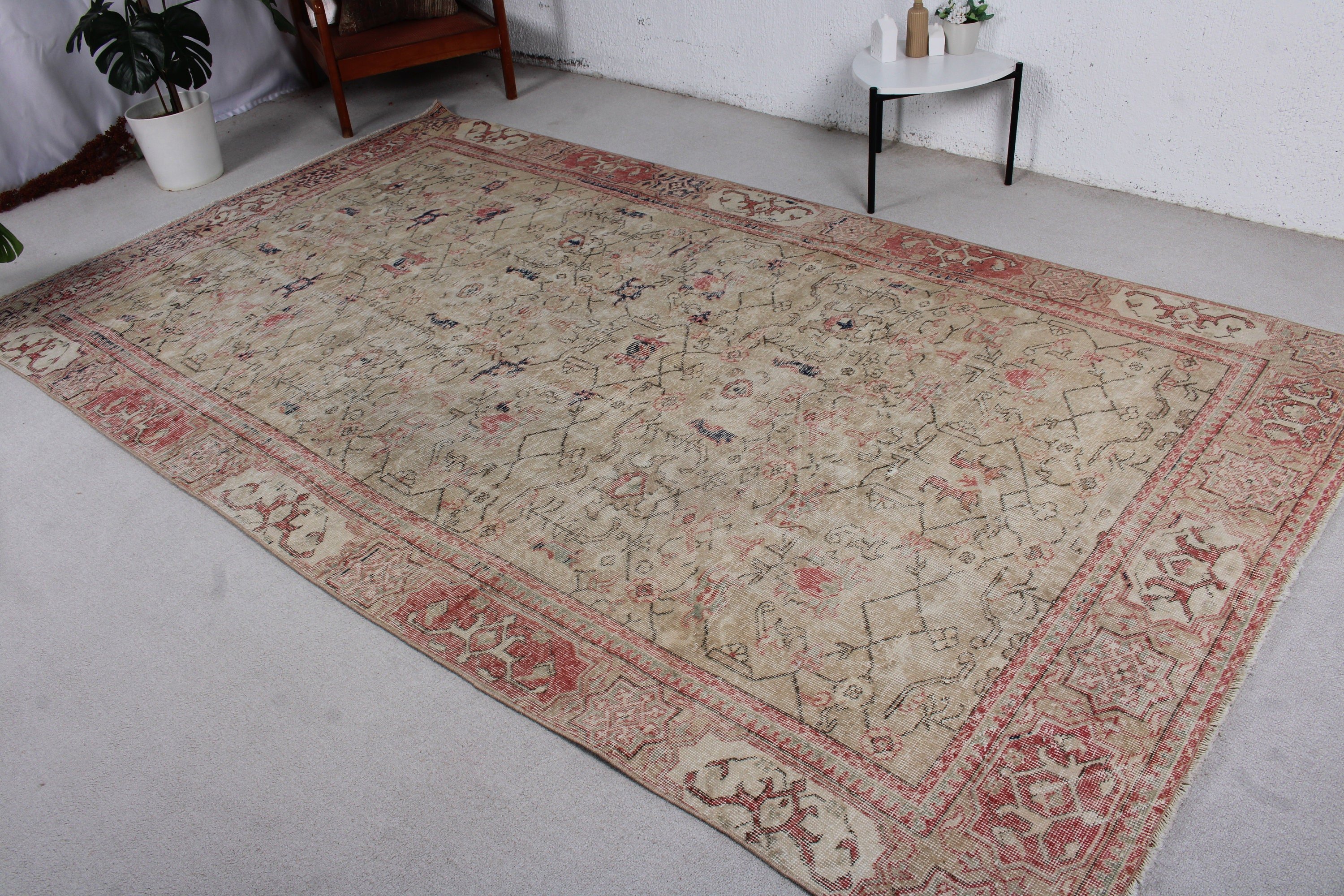 Bej Oryantal Halılar, Vintage Halı, Dış Mekan Halısı, 6x10,6 ft Büyük Halı, Havalı Halı, Anadolu Halısı, Salon Halıları, Türk Halıları, Oturma Odası Halıları