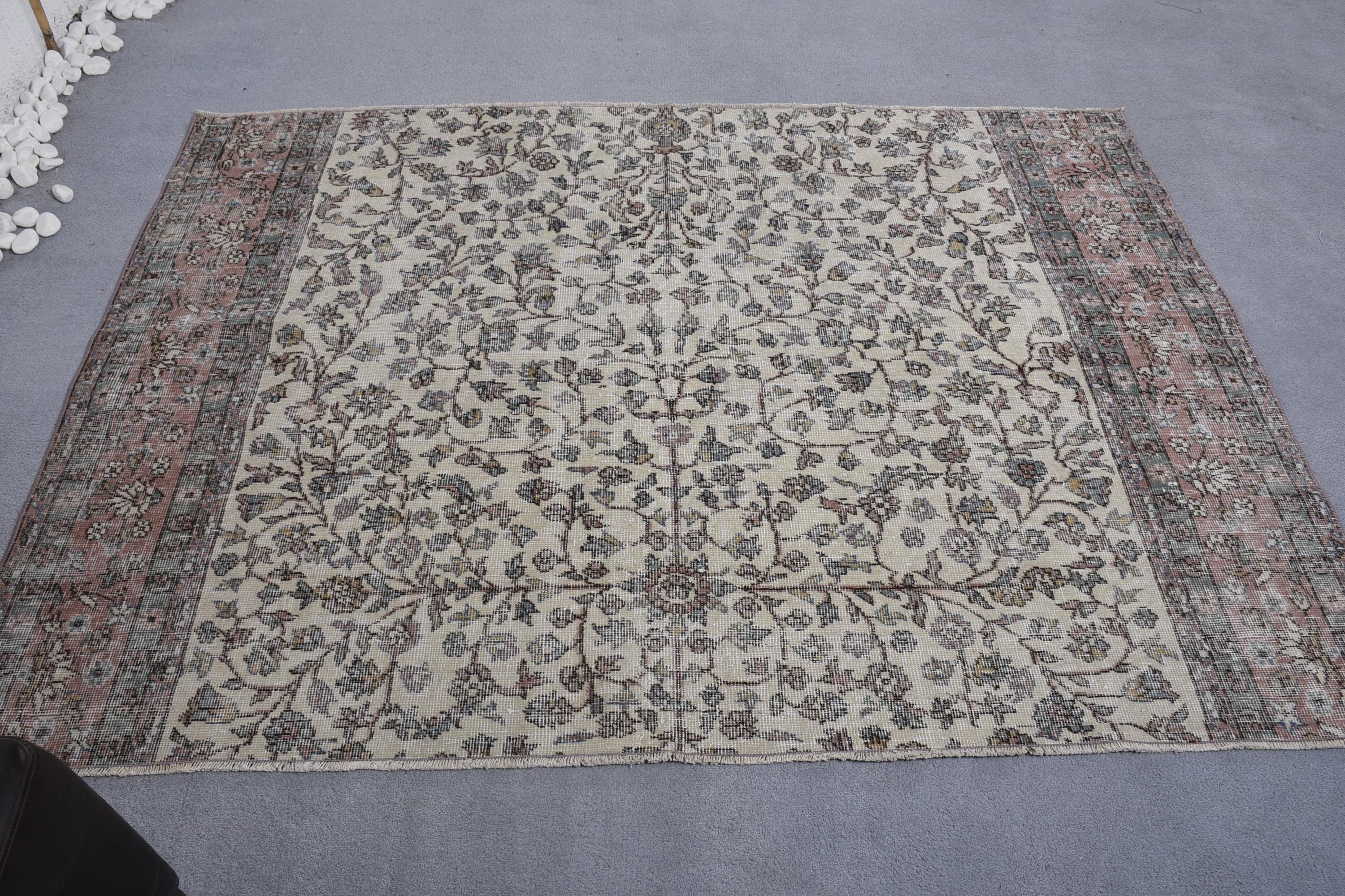 Beige Neutral Rugs, 6.5x4.8 ft Area Rugs, Living Room Rug, Boho Area Rug, Turkish Rugs, Handwoven Rug, Vintage Rug