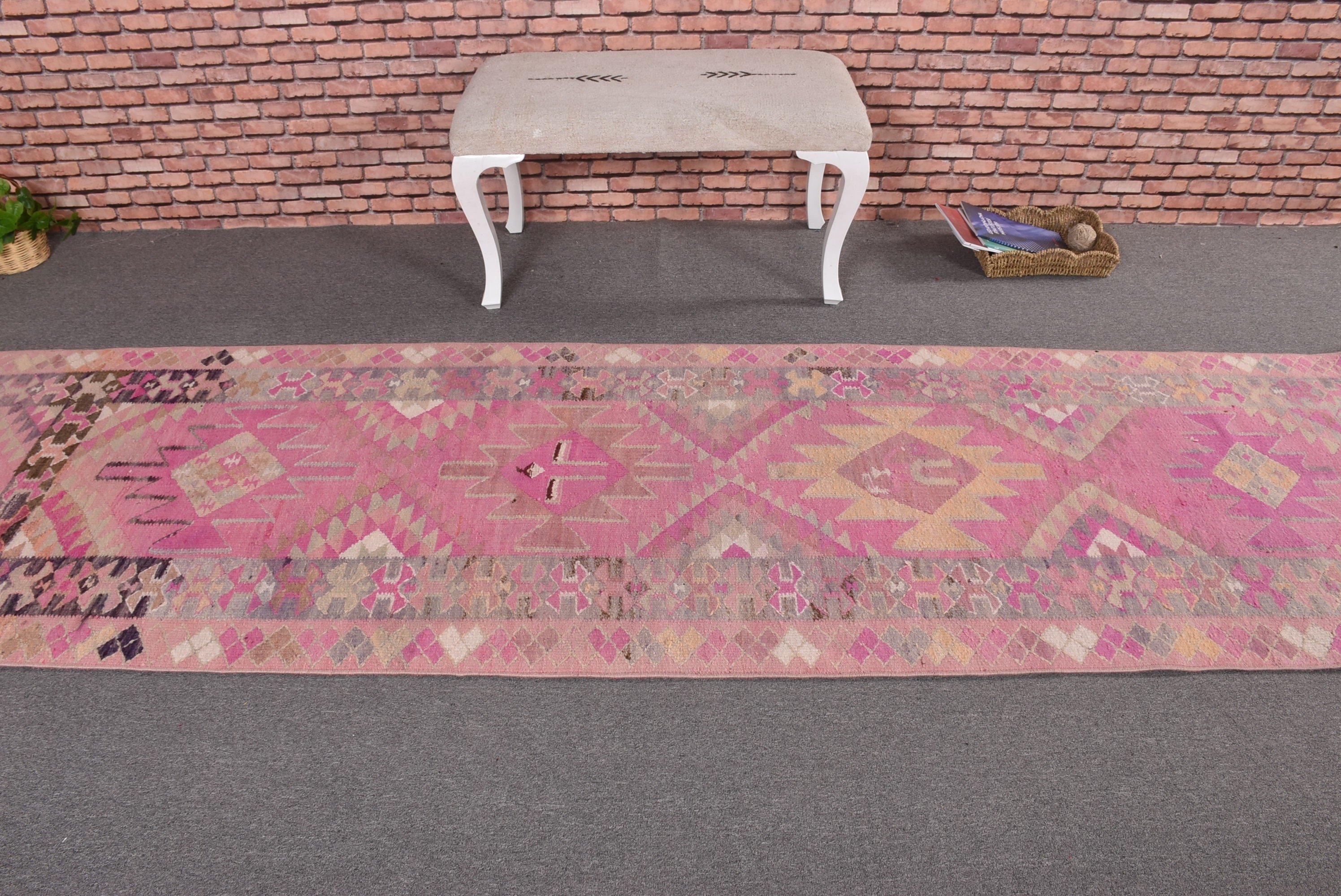 Bedroom Rugs, Corridor Rug, Turkish Rug, Boho Rug, 3x11.1 ft Runner Rug, Rugs for Corridor, Pink Bedroom Rug, Vintage Rug, Home Decor Rugs