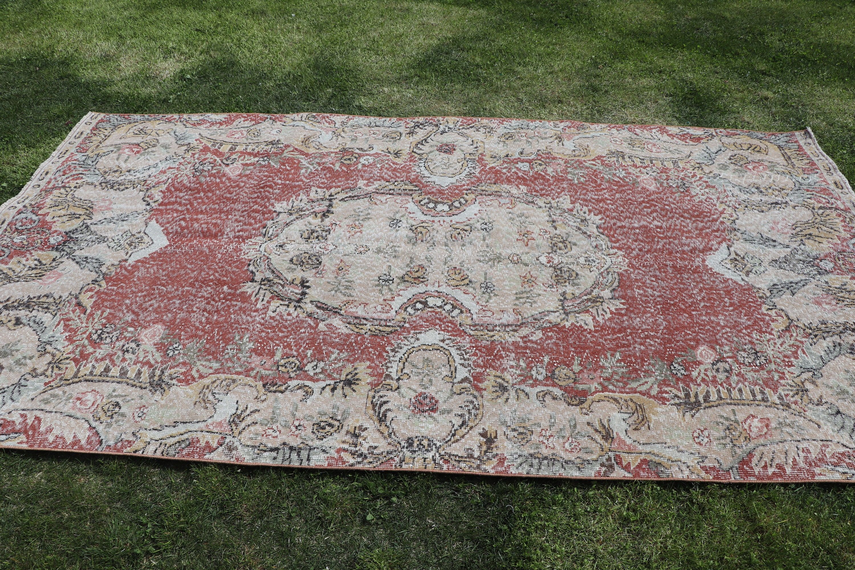 Kırmızı Nötr Halılar, Türk Halısı, Yer Halıları, Büyük Vintage Halı, Vintage Halı, Fas Halısı, 5.1x9.3 ft Büyük Halı, Yatak Odası Halısı, Dış Mekan Halısı