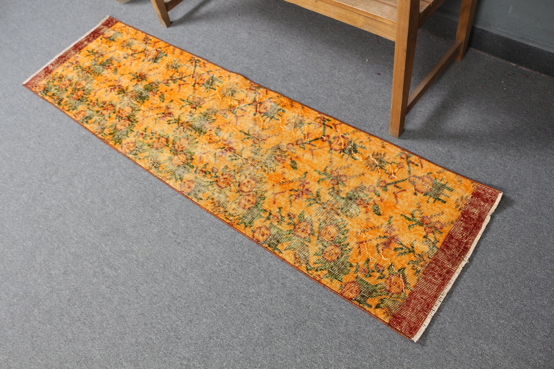 Antique Rug, Oushak Rug, Turkish Rug, Art Rugs, Orange Home Decor Rugs, Corridor Rugs, Rugs for Runner, 1.7x6.3 ft Runner Rug, Vintage Rug