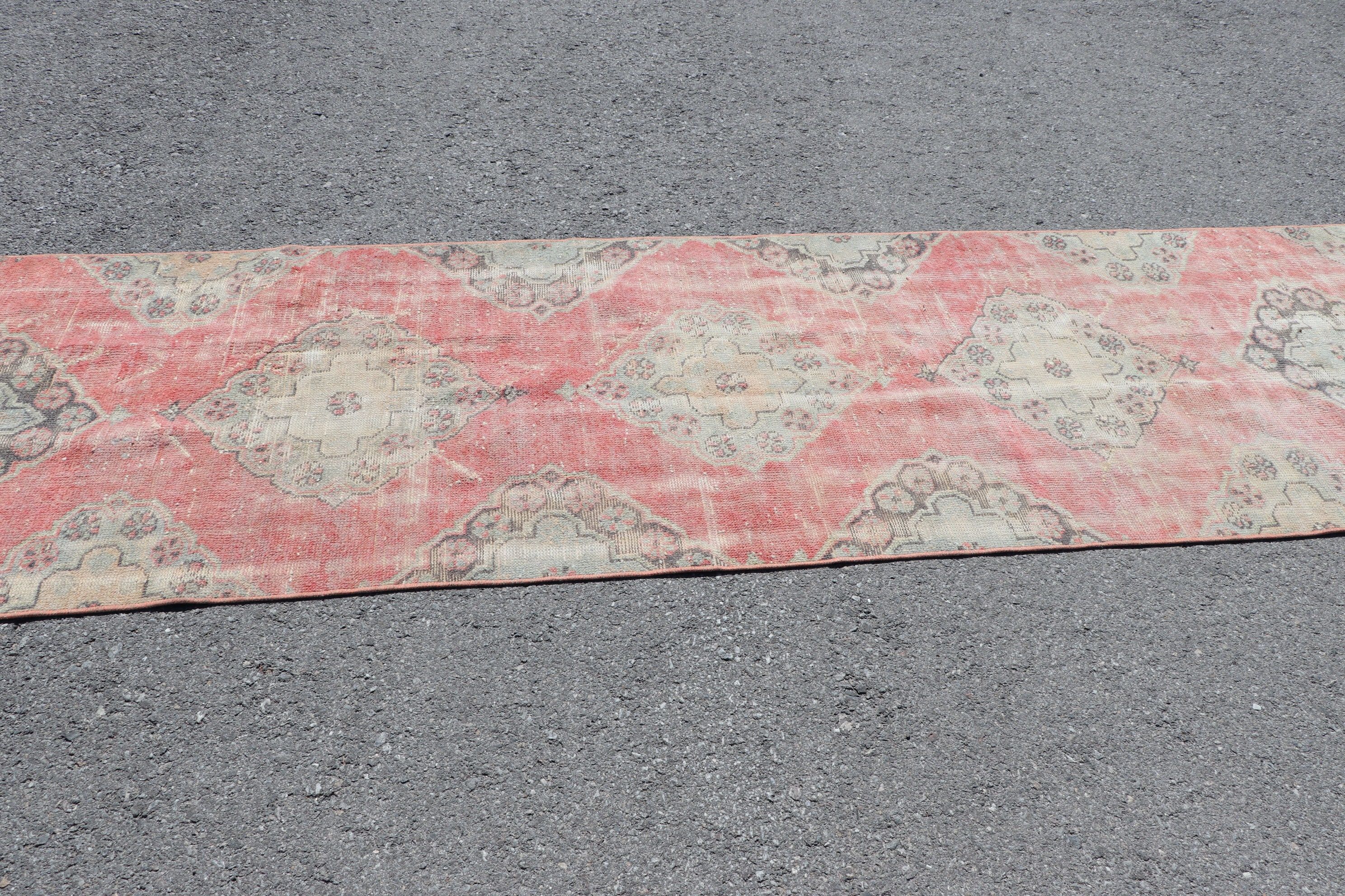 Rugs for Stair, Anatolian Rug, Vintage Rug, Hallway Rug, Bright Rug, Red Floor Rug, 2.9x10.4 ft Runner Rug, Turkish Rug, Kitchen Rug