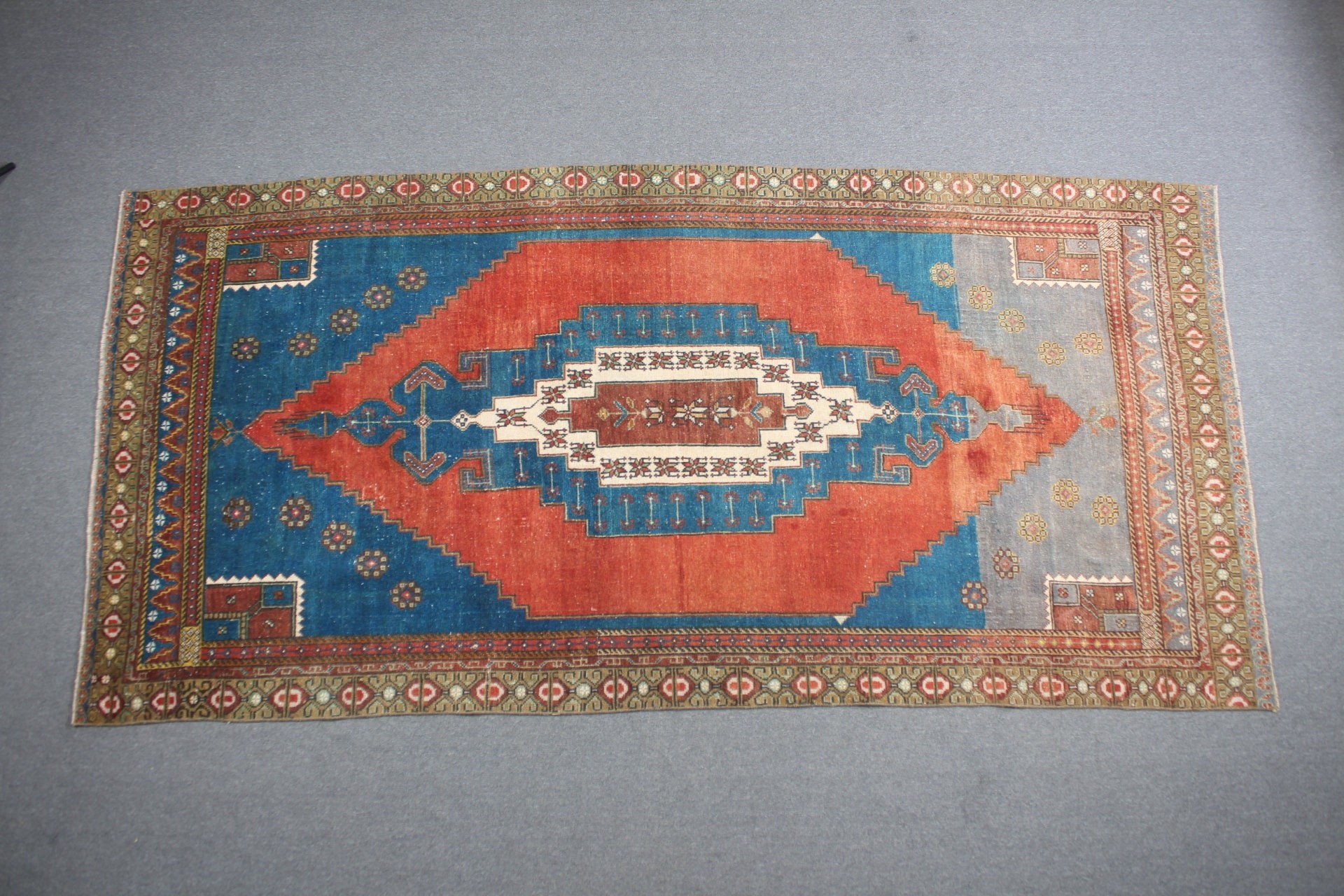 Salon Rug, Blue Bedroom Rugs, Wool Rug, Antique Rug, Turkish Rug, Living Room Rug, Aesthetic Rug, Vintage Rug, 5.4x10.8 ft Large Rug