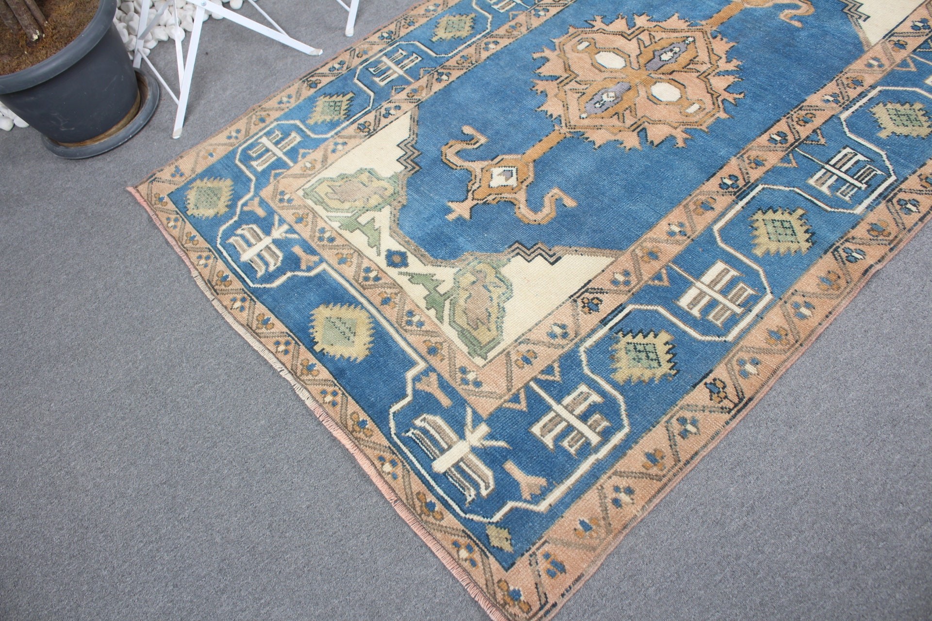 Bedroom Rugs, Cool Rugs, Designer Rugs, Turkish Rug, Vintage Rugs, 4.4x6.6 ft Area Rug, Blue Wool Rug, Rugs for Floor