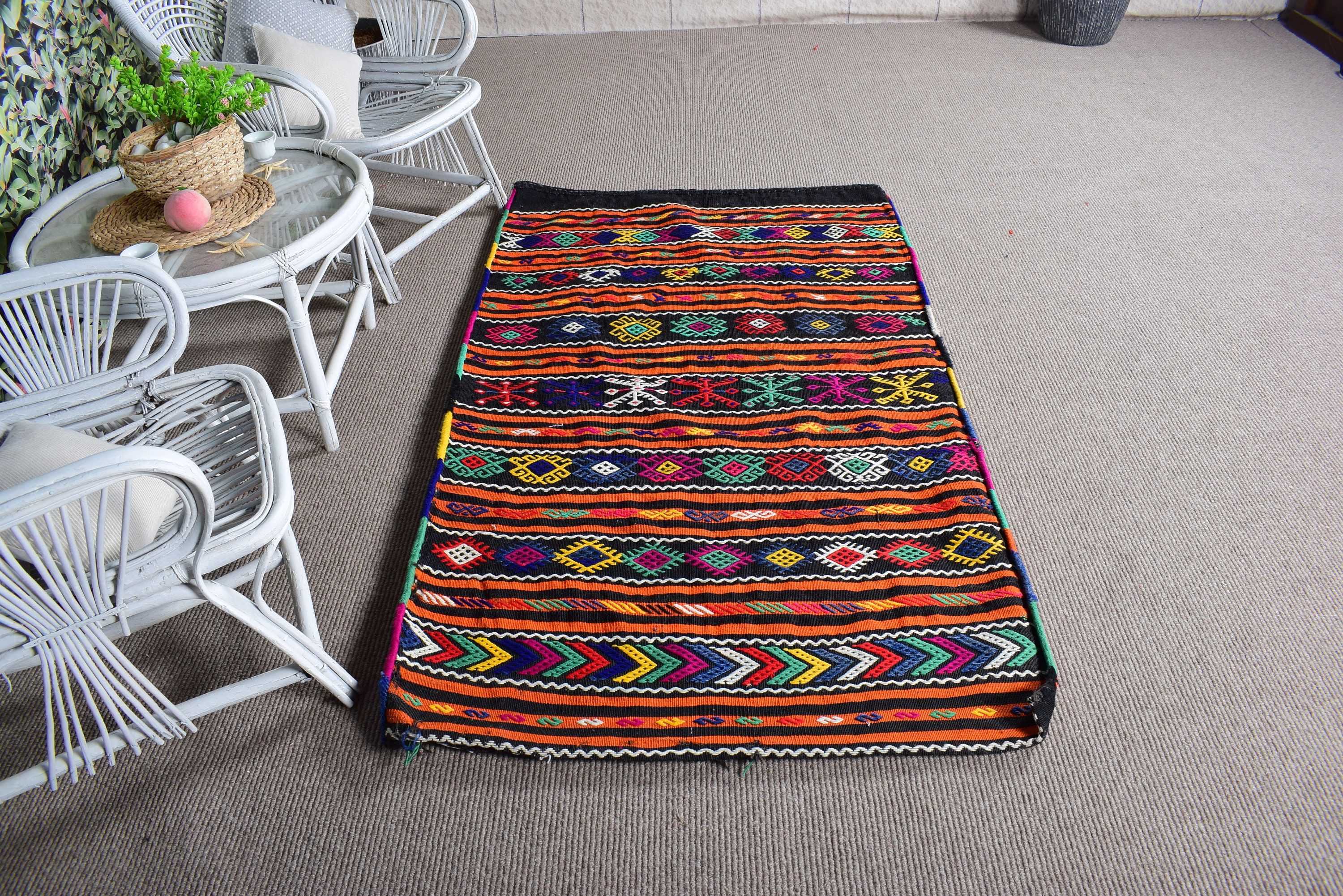 Türk Halıları, 3.4x6.2 ft Accent Halı, Turuncu Antika Halı, Vintage Halılar, Dekoratif Halılar, Boho Accent Halı, Kilim, Lüks Halılar