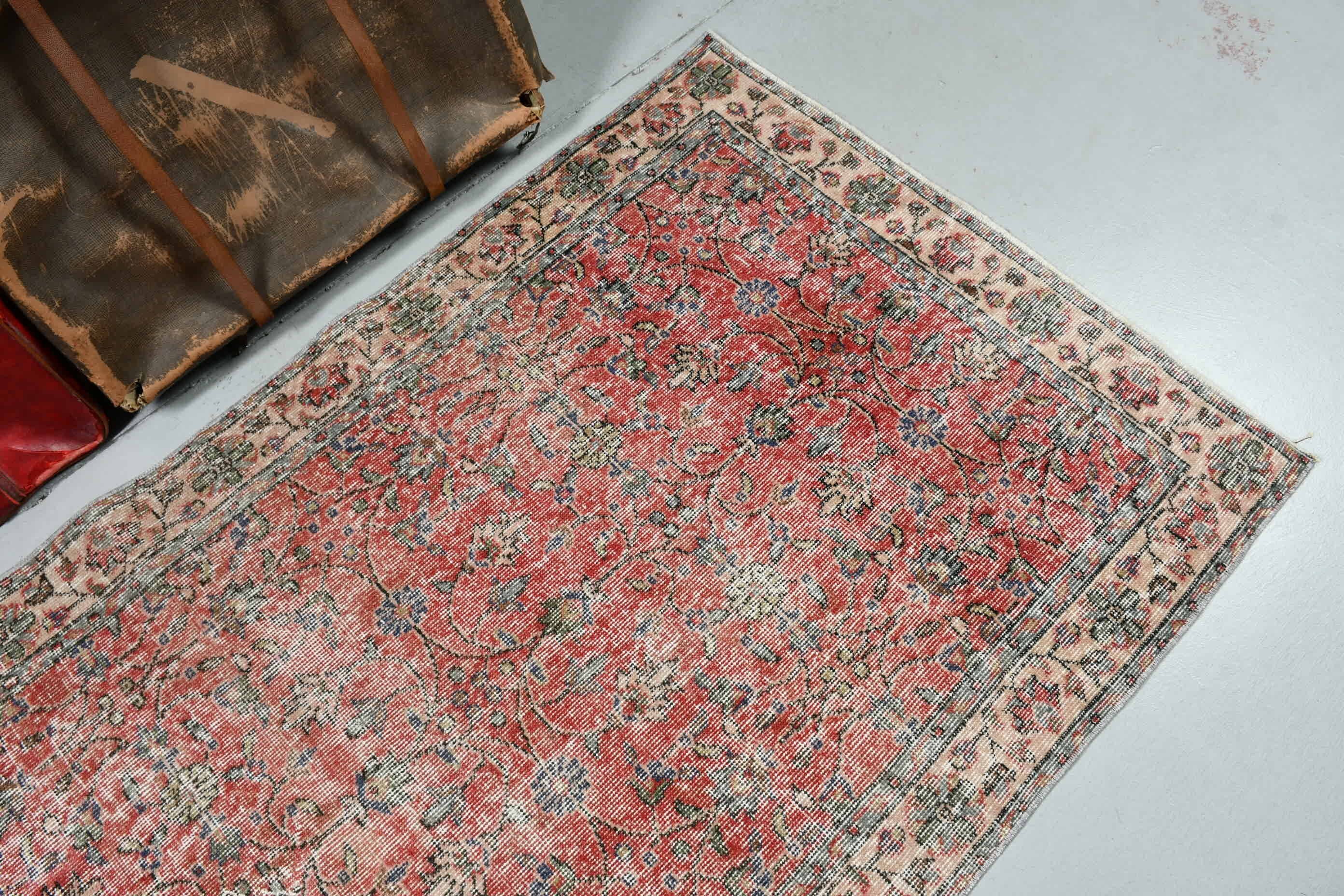 Kitchen Rug, Vintage Rug, 3.4x6.6 ft Accent Rugs, Entry Rug, Bedroom Rug, Turkish Rug, Rugs for Entry, Pink Floor Rugs