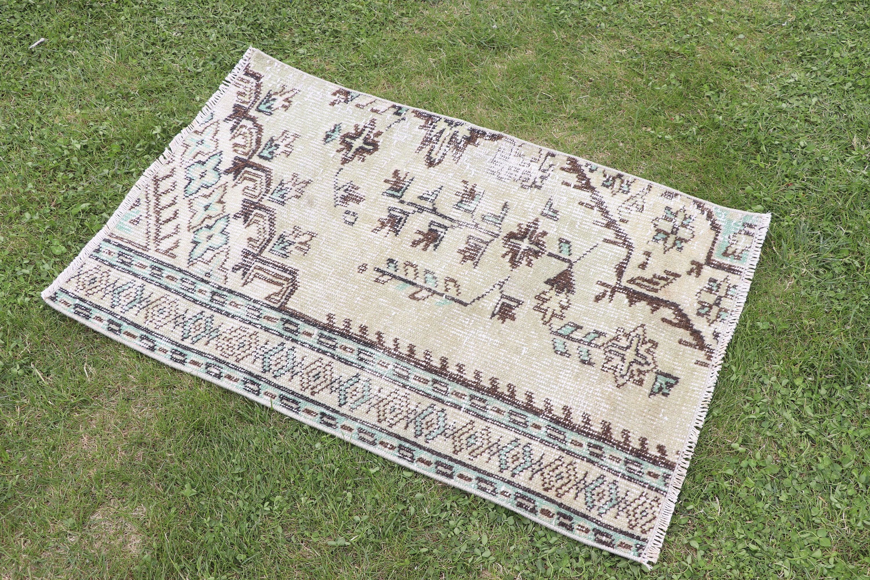 Wall Hanging Rug, Bath Rugs, Bedroom Rugs, Green Antique Rug, Rugs for Bathroom, Vintage Rugs, Turkish Rug, 2x3.2 ft Small Rug, Floor Rug