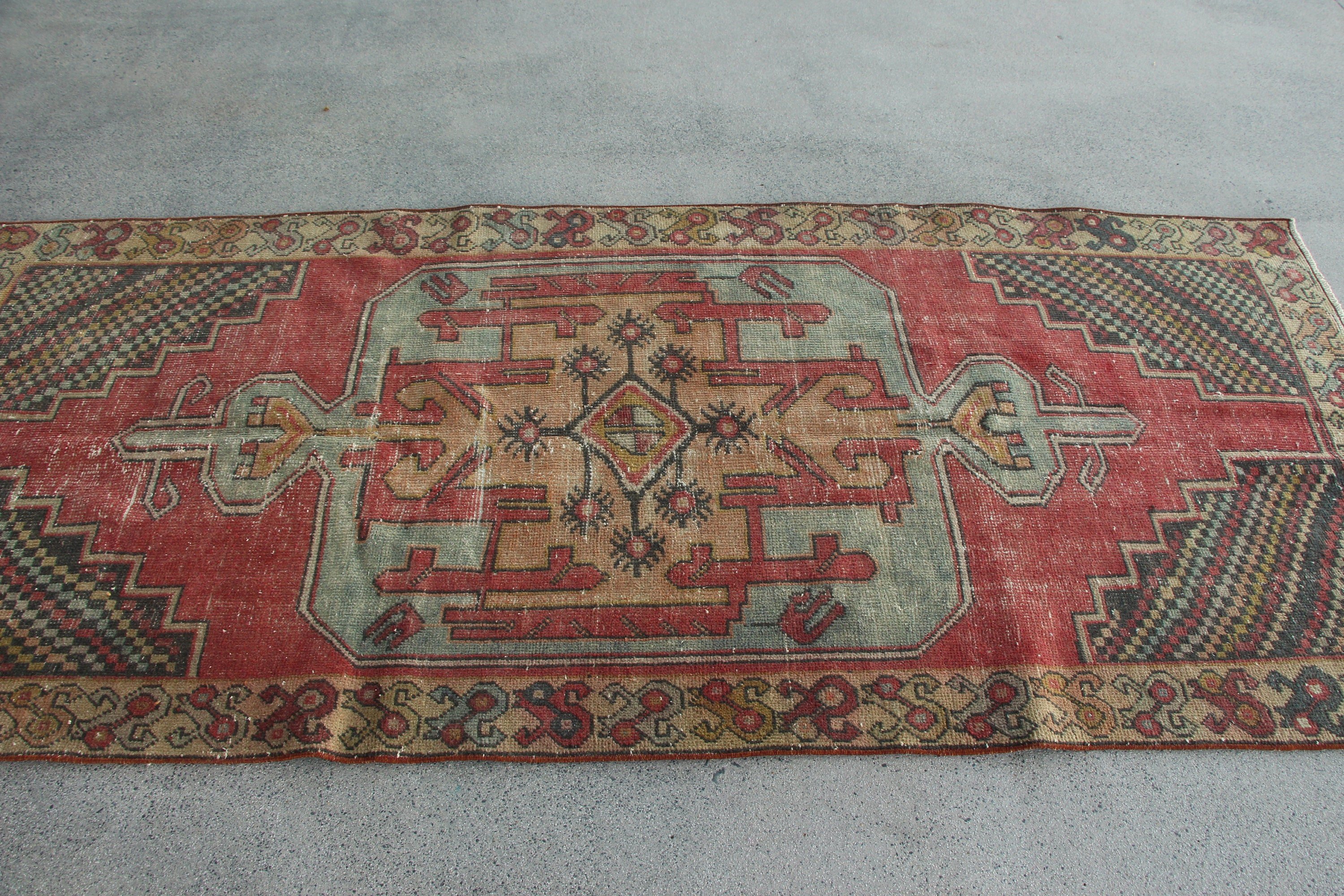 Oryantal Halı, Vintage Halı, Yemek Odası Halıları, Türk Halısı, Yer Halıları, Kırmızı Yün Halı, 3.8x8.5 ft Alan Halısı, Yemek Odası Halıları, Mutfak Halısı