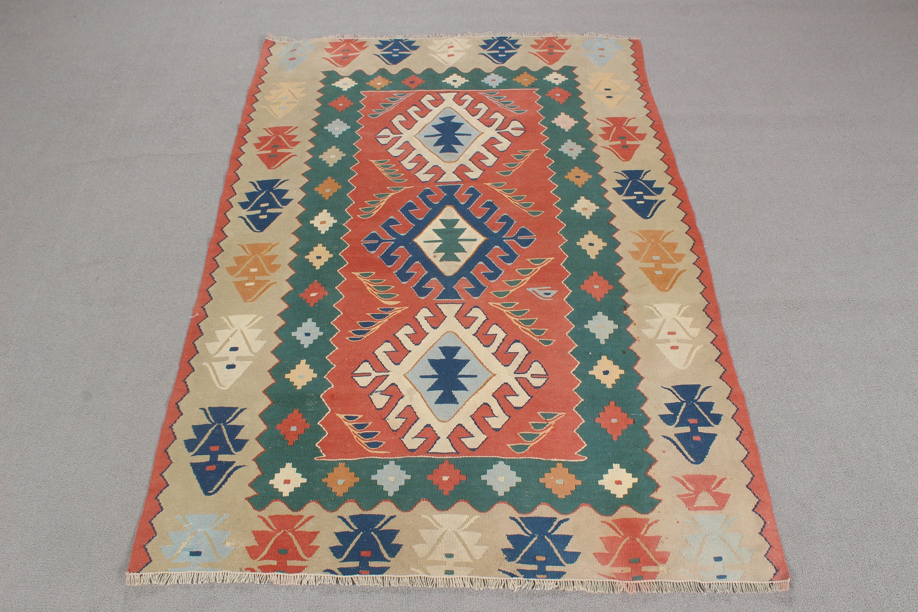 Bej Mutfak Halısı, Kilim, Boho Vurgulu Halılar, Vintage Halılar, Giriş Halıları, Yer Halısı, Türk Halıları, 3,5x5,2 ft Aksan Halısı, Boho Halısı