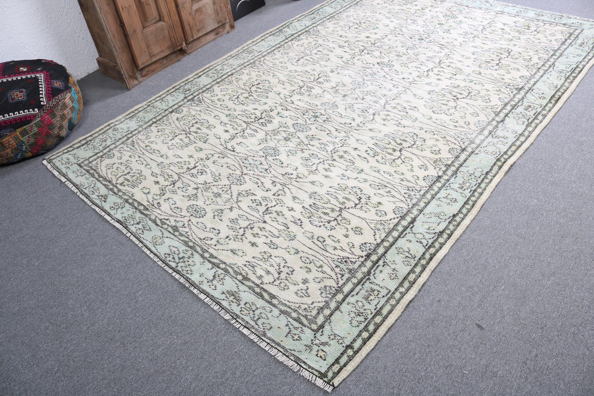 Yer Halısı, Yeşil Oryantal Halı, 5.9x8.8 ft Büyük Halılar, Anadolu Halısı, Yemek Odası Halısı, Türk Halıları, Büyük Vintage Halı, Vintage Halılar