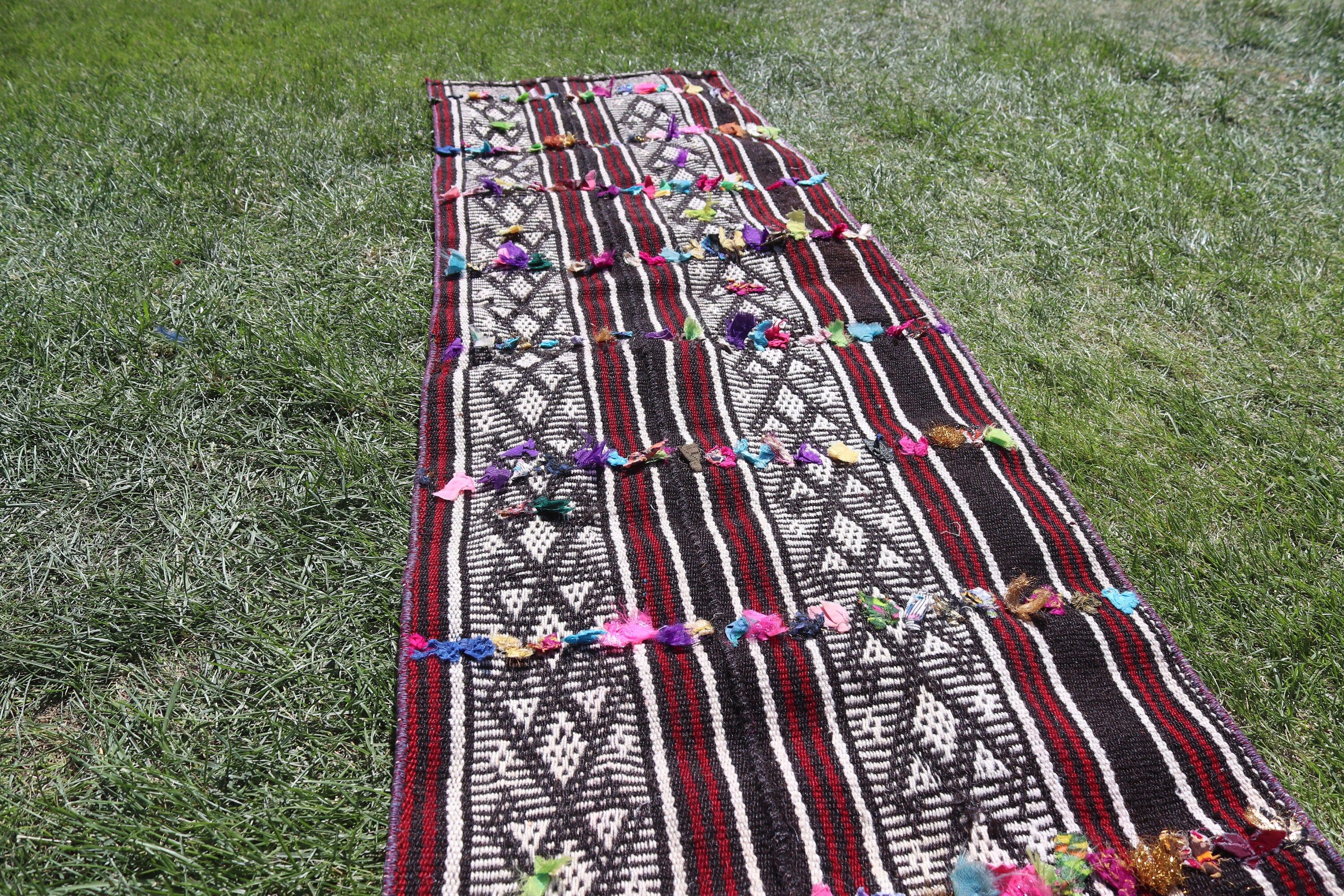 1.7x6.2 ft Runner Halı, Kilim, Koridor Halısı, Fas Halıları, Mutfak Halısı, Siyah Ev Dekor Halısı, Vintage Halılar, Mutfak Halıları, Türk Halıları