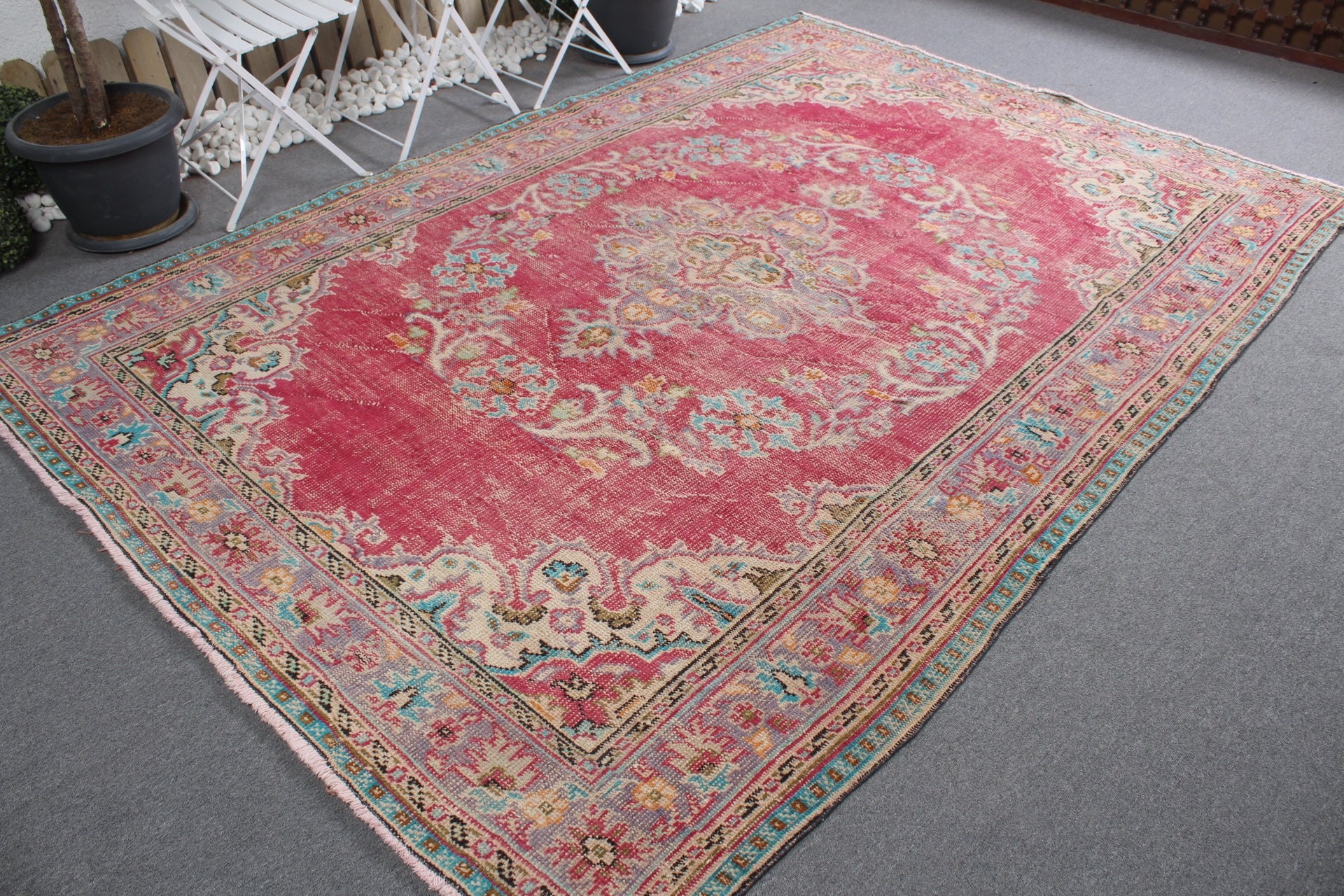 Yatak Odası Halısı, Oturma Odası Halısı, Vintage Halılar, Vintage Dekor Halısı, 6.8x9.9 ft Büyük Halı, Salon Halıları, Türk Halıları, Yer Halısı, Pembe Soğuk Halı