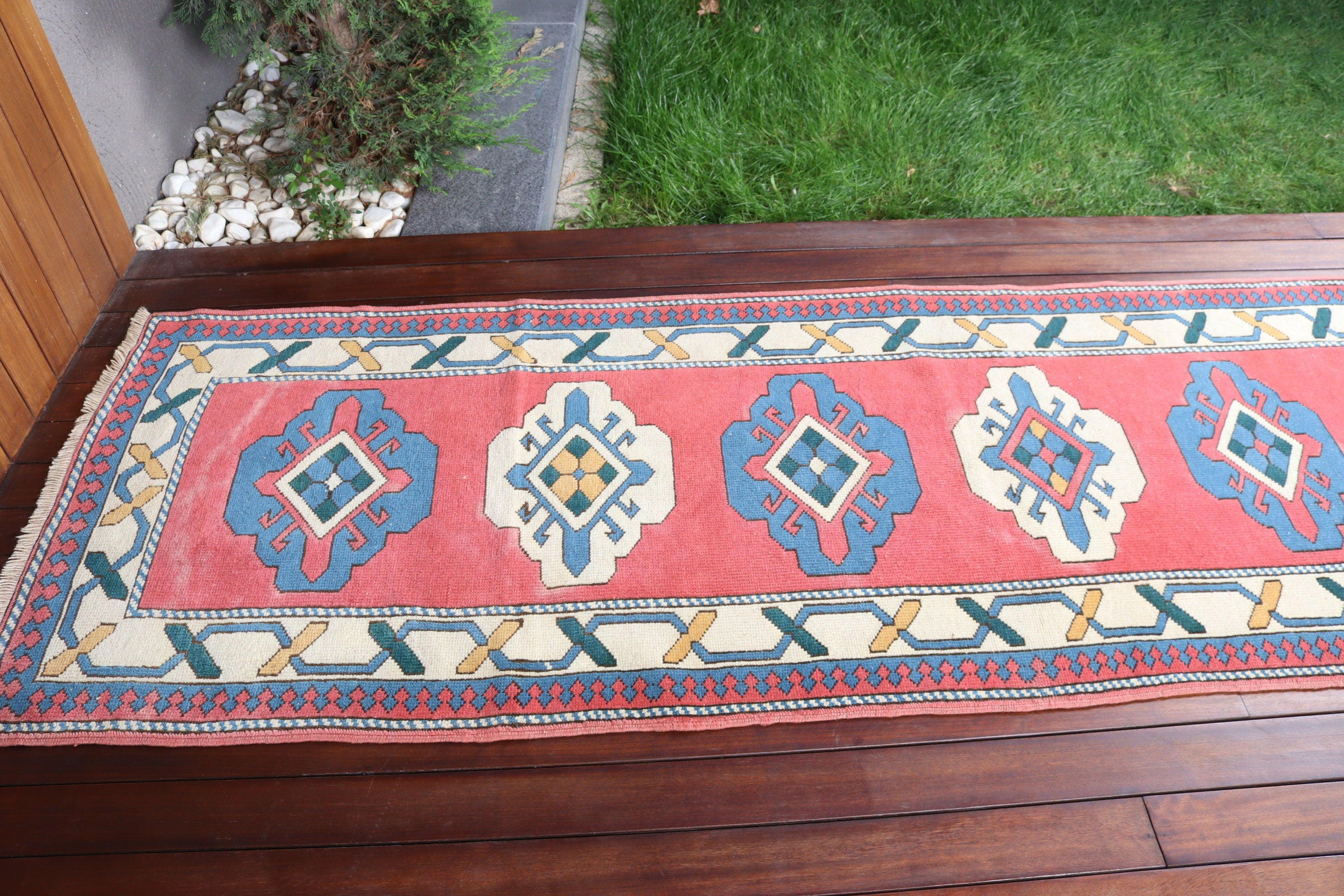 Nötr Halılar, Yün Halılar, 2,8x9,8 ft Runner Halıları, Runner Halıları, Vintage Halılar, Türk Halıları, Vintage Runner Halısı, Pembe Geometrik Halılar