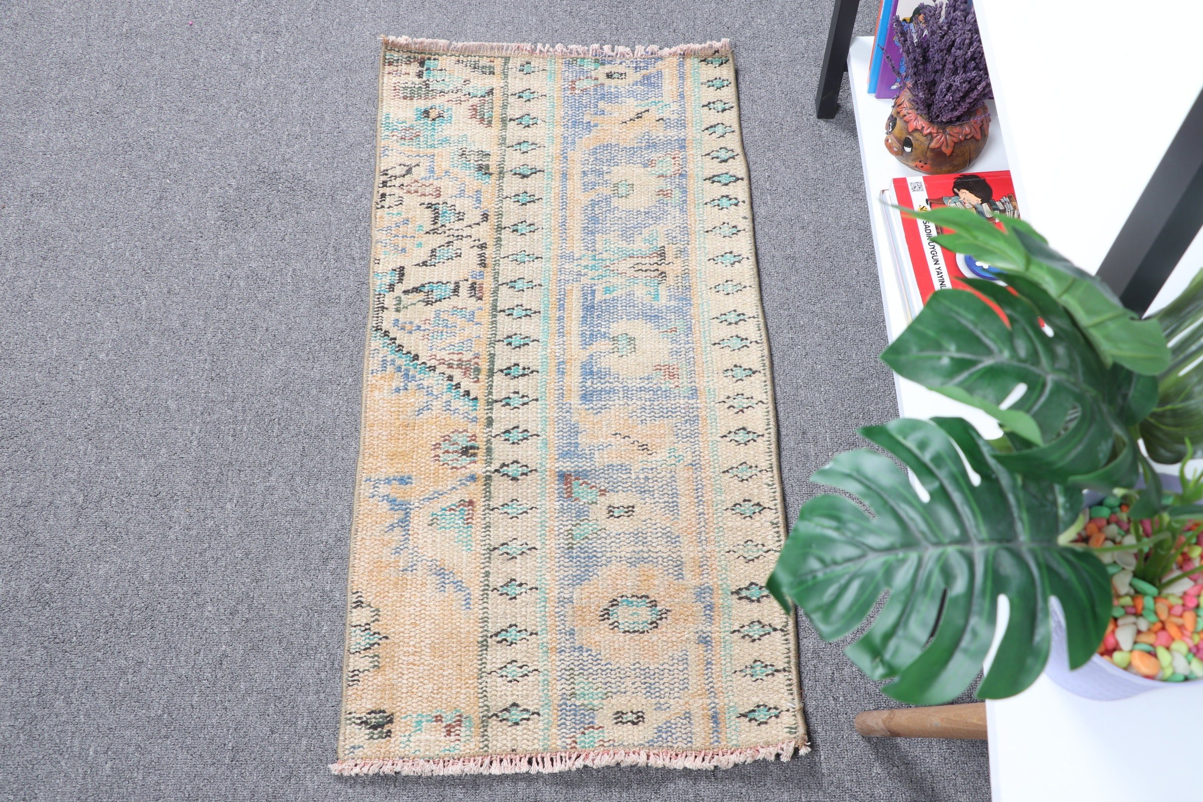 Car Mat Rug, 1.4x2.9 ft Small Rugs, Bathroom Rug, Turkish Rug, Vintage Rugs, Rugs for Nursery, Beige Moroccan Rug, Antique Rugs, Floor Rug