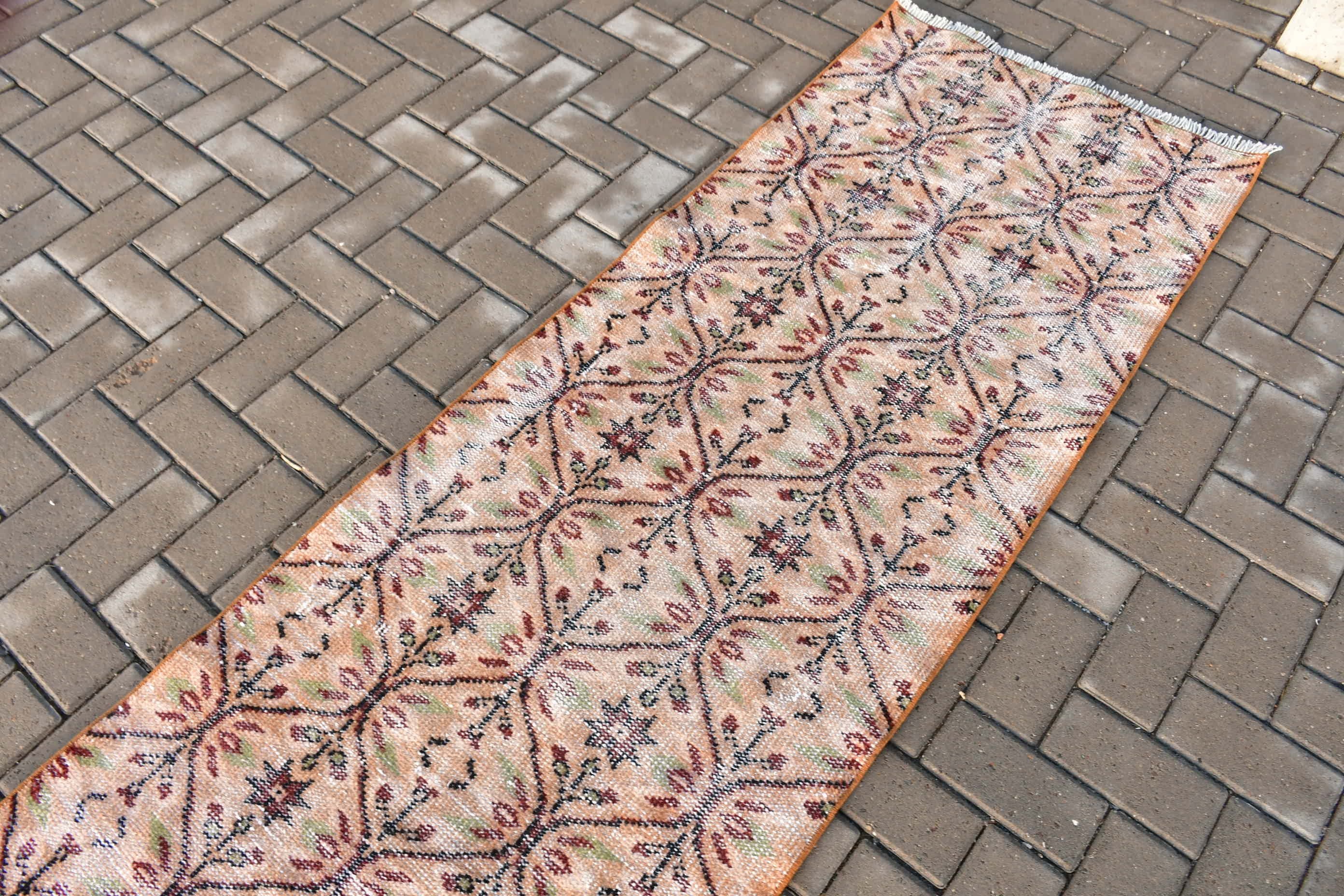 Koridor Halıları, Türk Halıları, El Yapımı Halı, Vintage Halı, Yatak Odası Halısı, Kahverengi Ev Dekor Halısı, Merdiven Halısı, 2.4x11.5 ft Yolluk Halıları