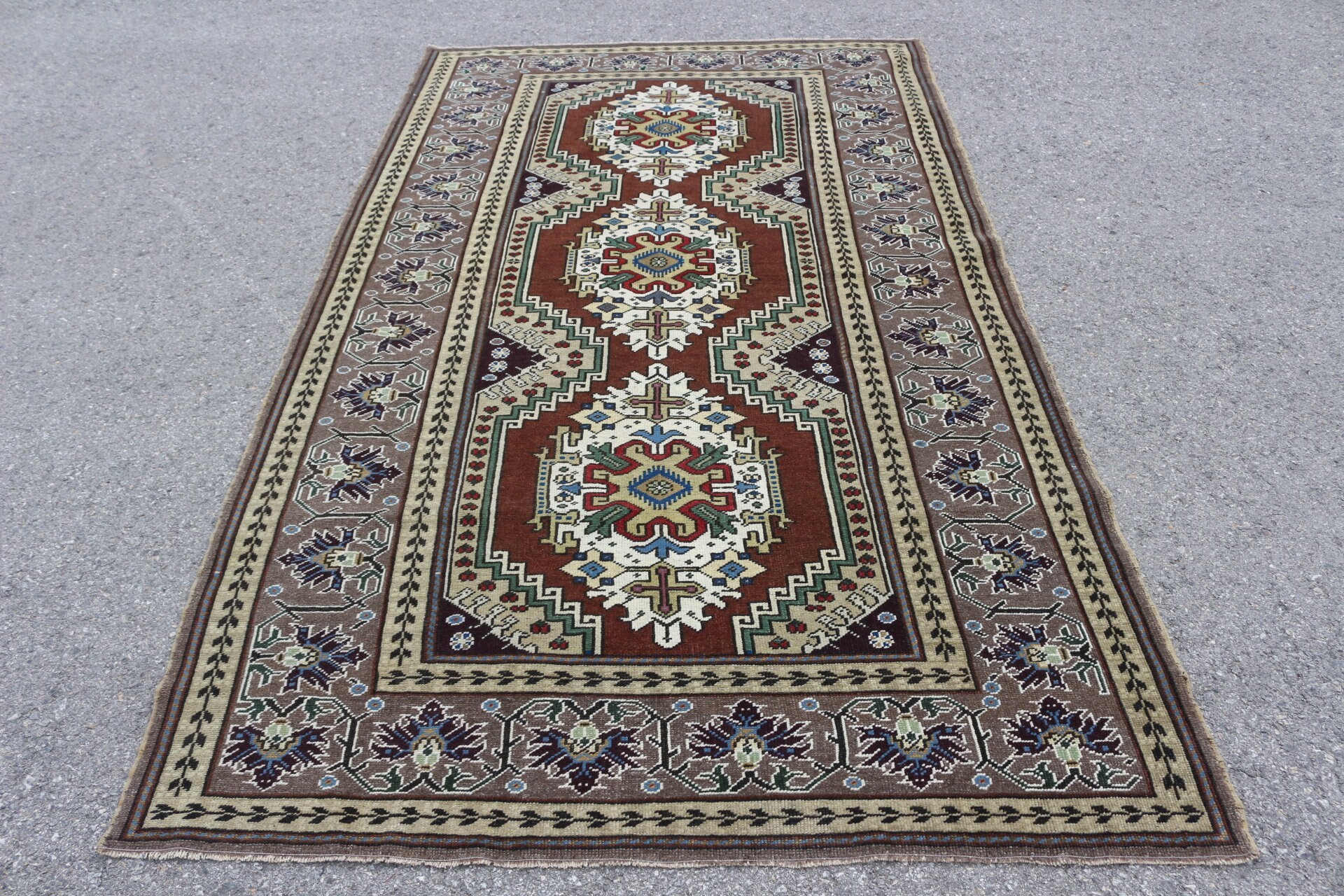 Organik Halı, Kahverengi Oushak Halılar, 5x8,5 ft Büyük Halı, Yemek Odası Halısı, Fas Halıları, Yer Halısı, Türk Halıları, Oturma Odası Halısı, Vintage Halılar