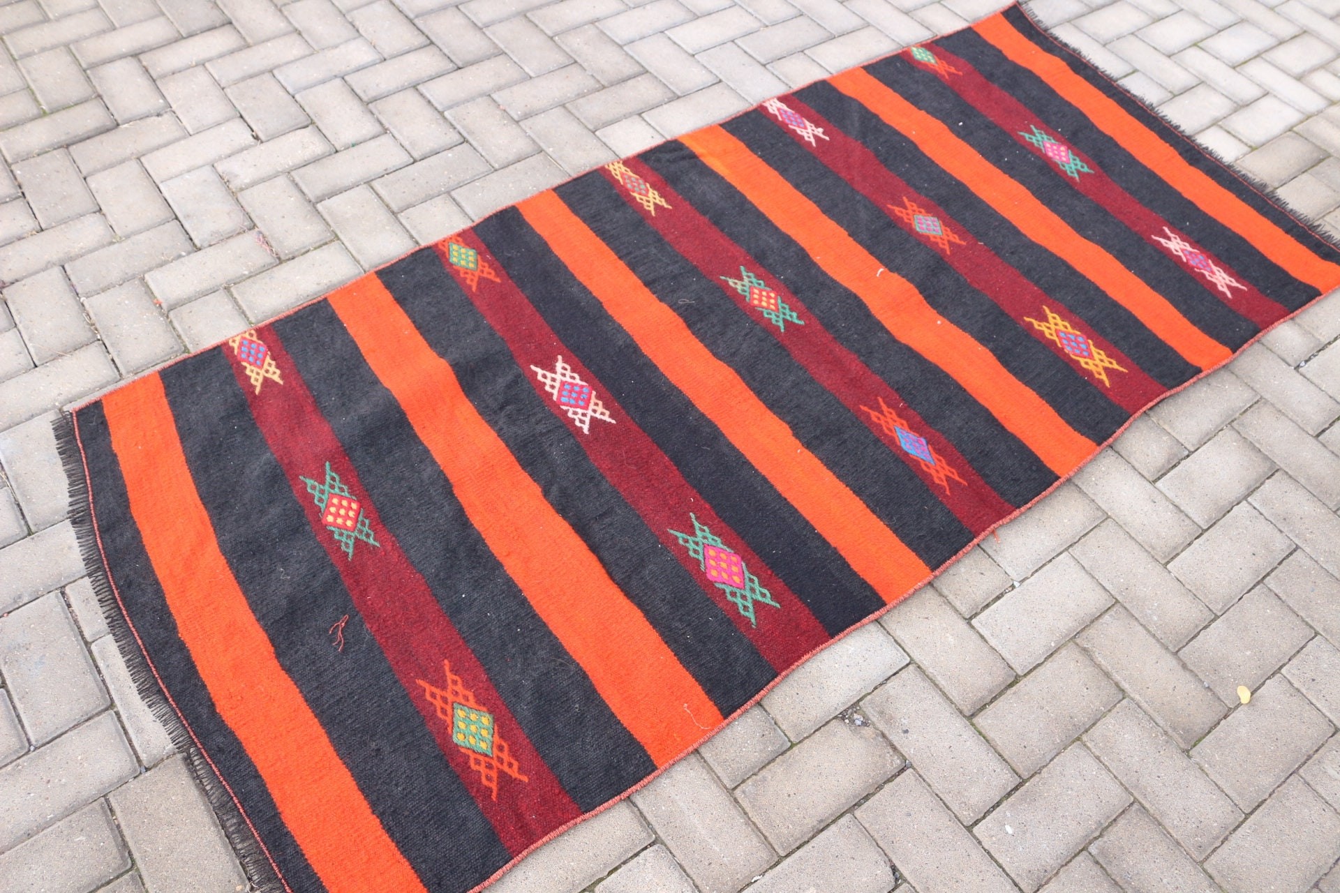 Pale Rugs, Vintage Rug, Entry Rug, 3.1x6.8 ft Accent Rug, Black Moroccan Rug, Rugs for Kitchen, Turkish Rug, Bedroom Rug, Kilim, Floor Rug