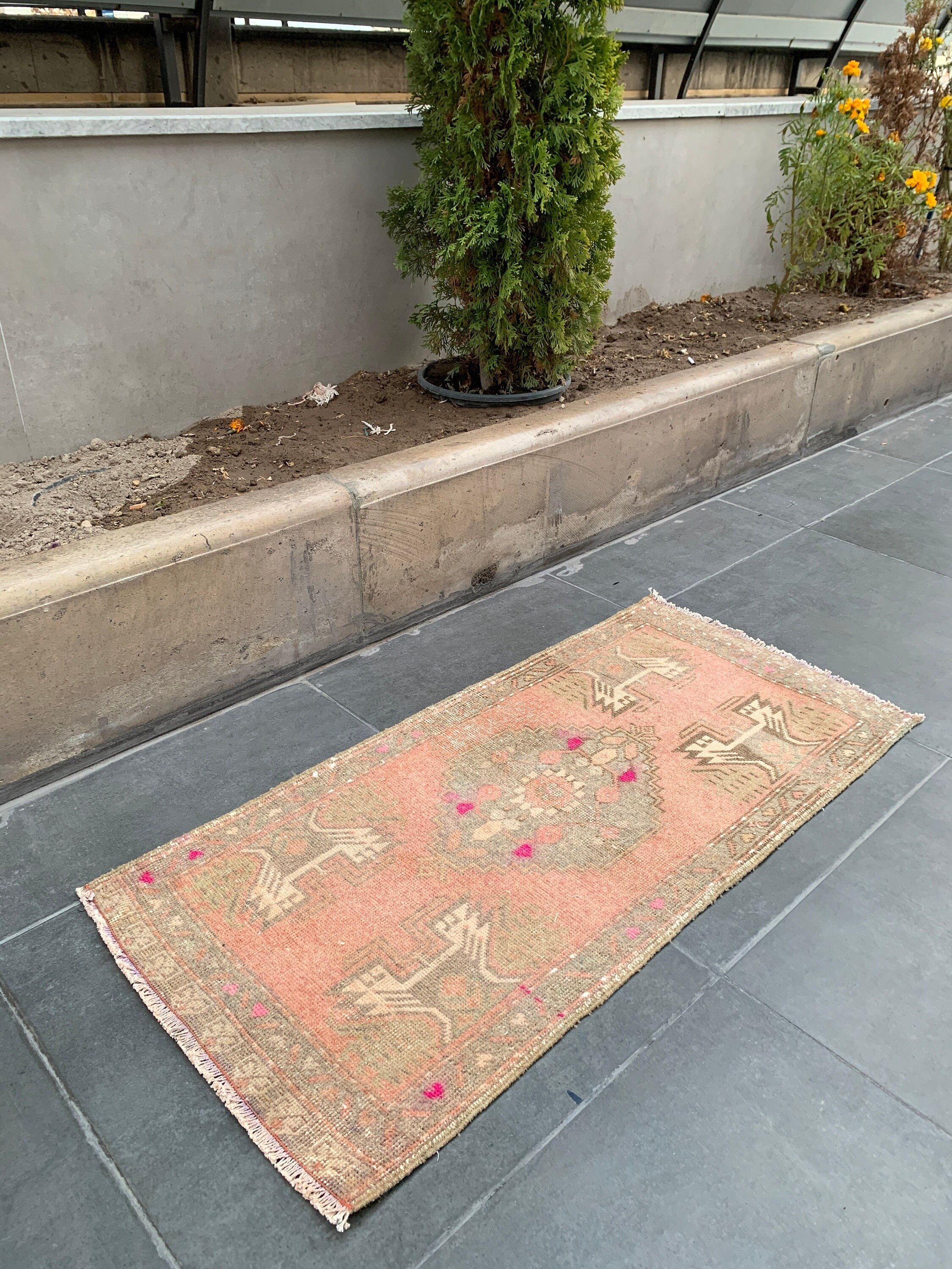 Bedroom Rugs, Orange Floor Rugs, Turkish Rug, Vintage Rug, 1.8x3.8 ft Small Rug, Wall Hanging Rugs, Car Mat Rugs, Muted Rug, Floor Rugs