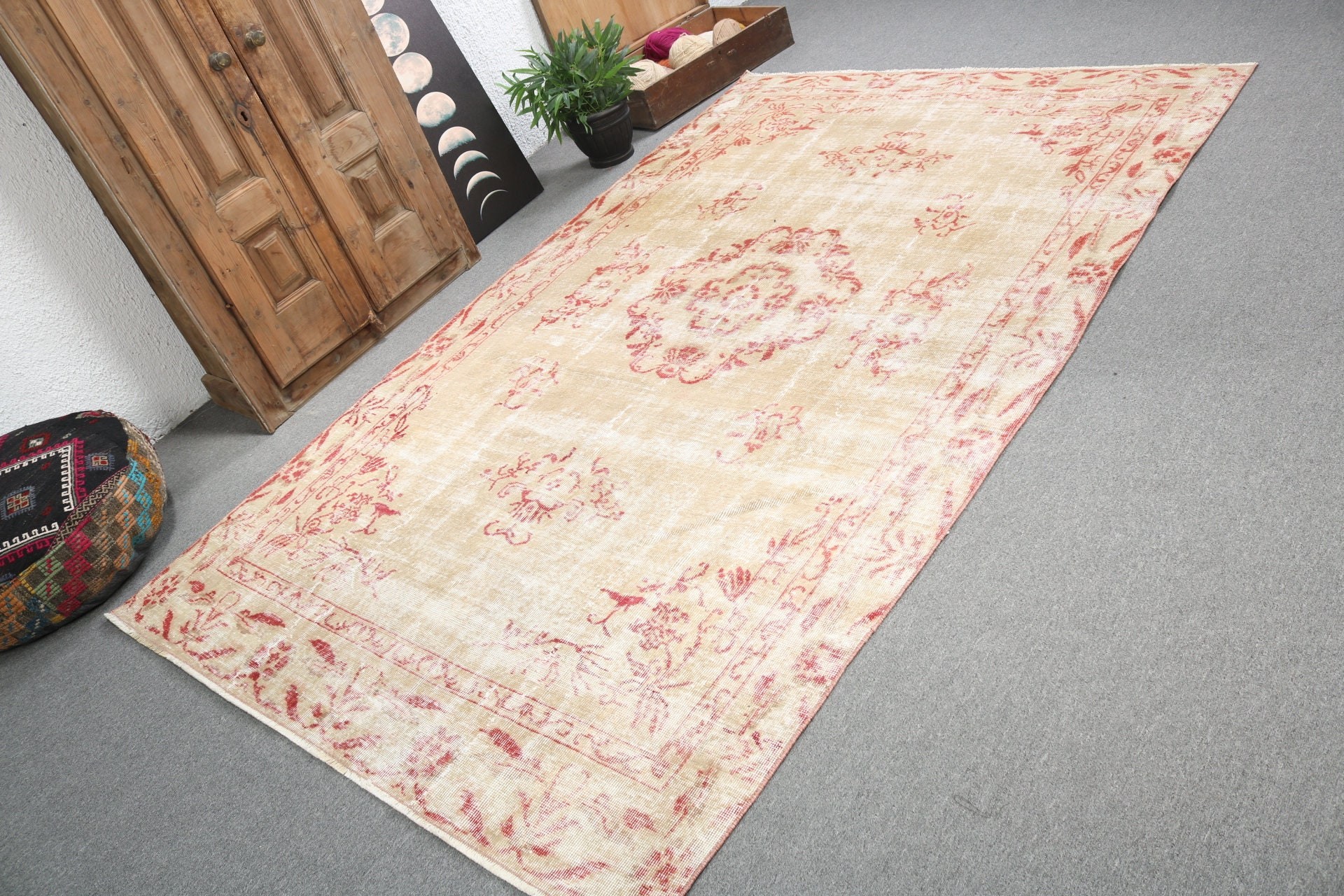 Dining Room Rug, Beige Luxury Rugs, Modern Rug, Handmade Rugs, Oushak Rug, Vintage Rug, Turkish Rug, 5.4x8.9 ft Large Rug, Living Room Rug